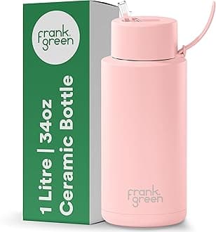 frank green Insulated Water Bottle for Cold Or Hot Drinks - 1 Litre/34oz Metal Water Bottle with Straw Lid, Ceramic Insulated, Stainless Steel, Triple Wall Vacuum - Blushed Pink by frank green