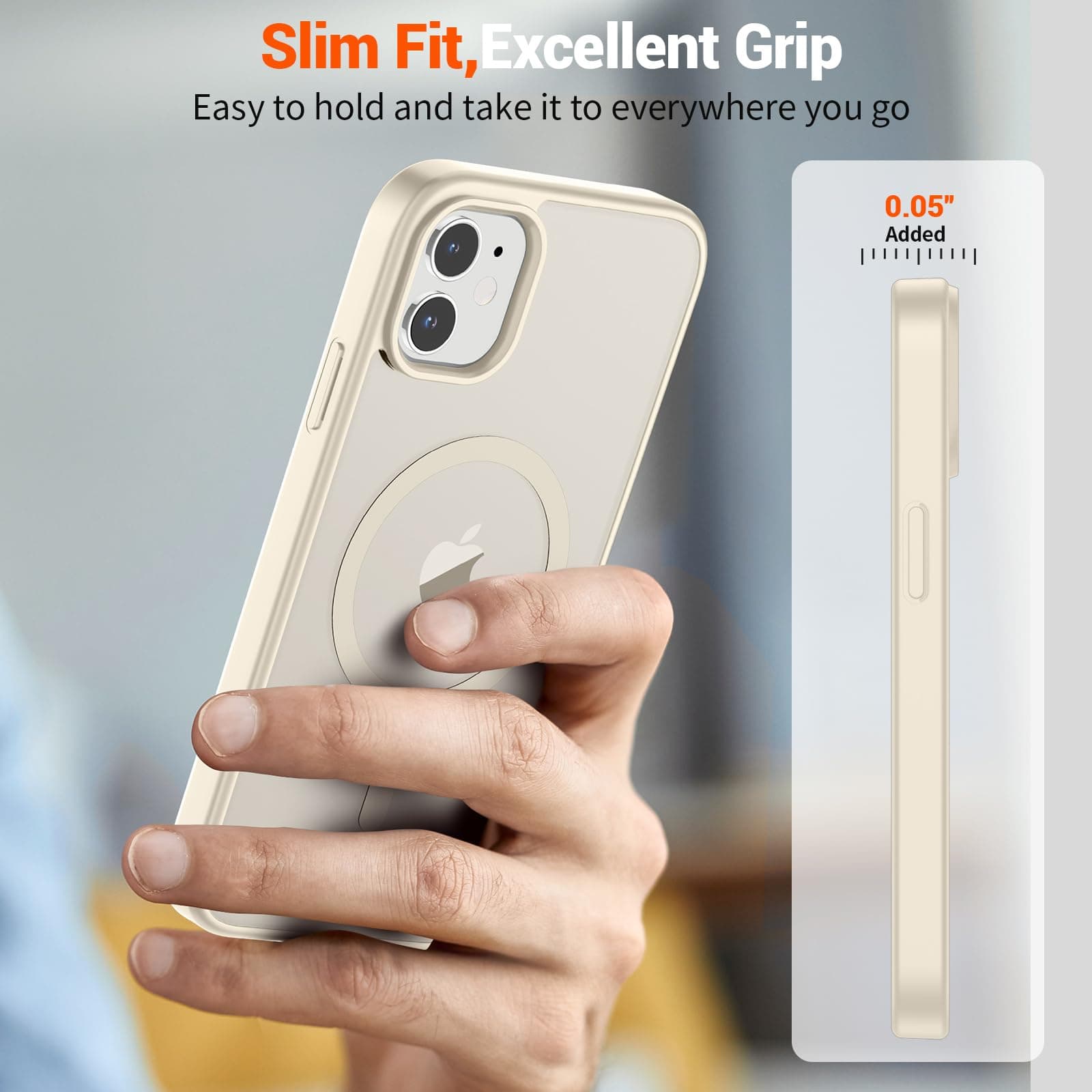 SUPFINE Magnetic for iPhone 12 Mini Case & iPhone 13 Mini Case (Compatible with MagSafe) (Military Grade Drop Protection) Slim Translucent Matte Shockproof Phone Cover,Antique White