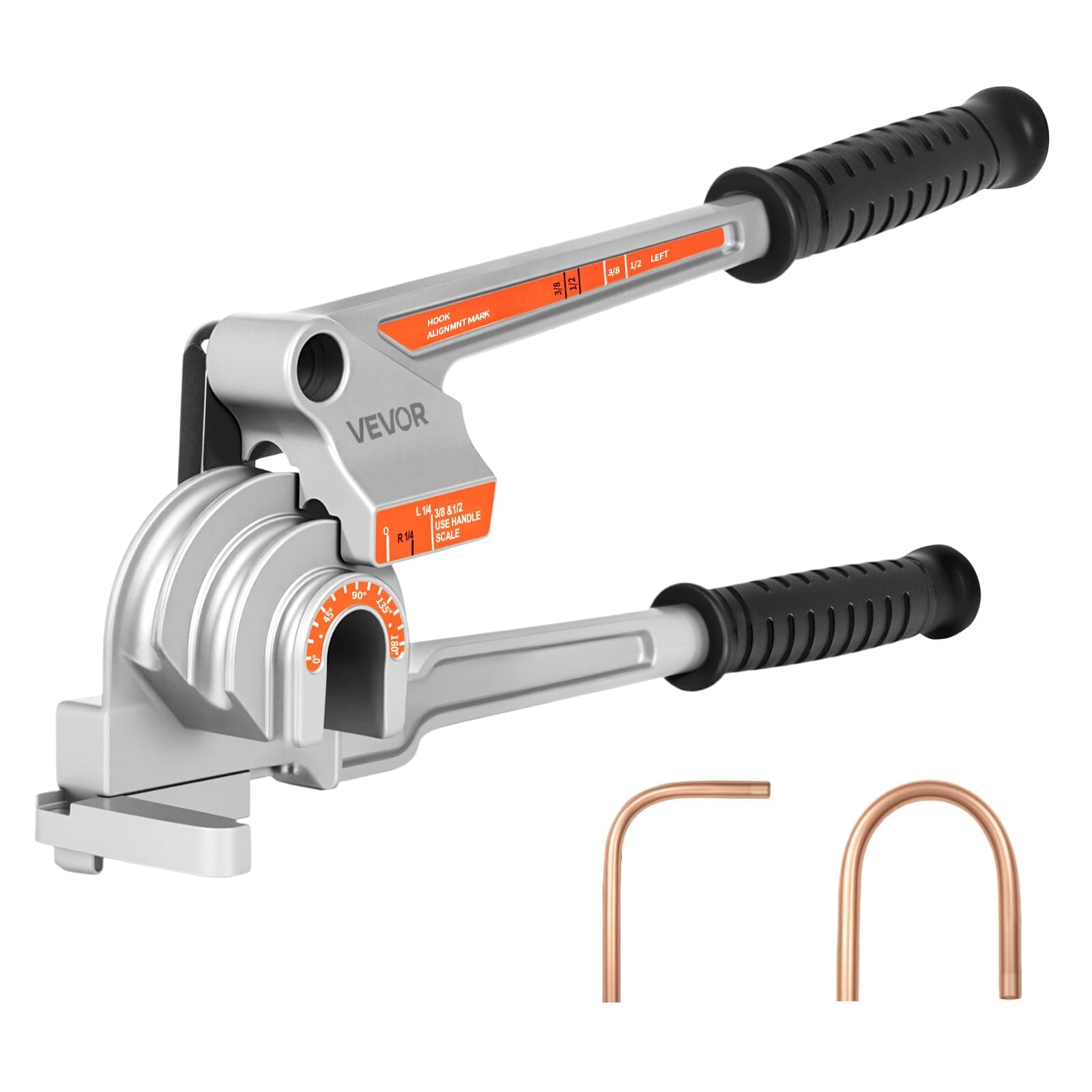 VEVOR Pipe Tube Bender, 1/4", 3/8", 1/2" OD, 3 in 1 Manual Level Tube Bender, 180° Copper Aluminum Pipes Bending Tools for HVAC Air Conditioning