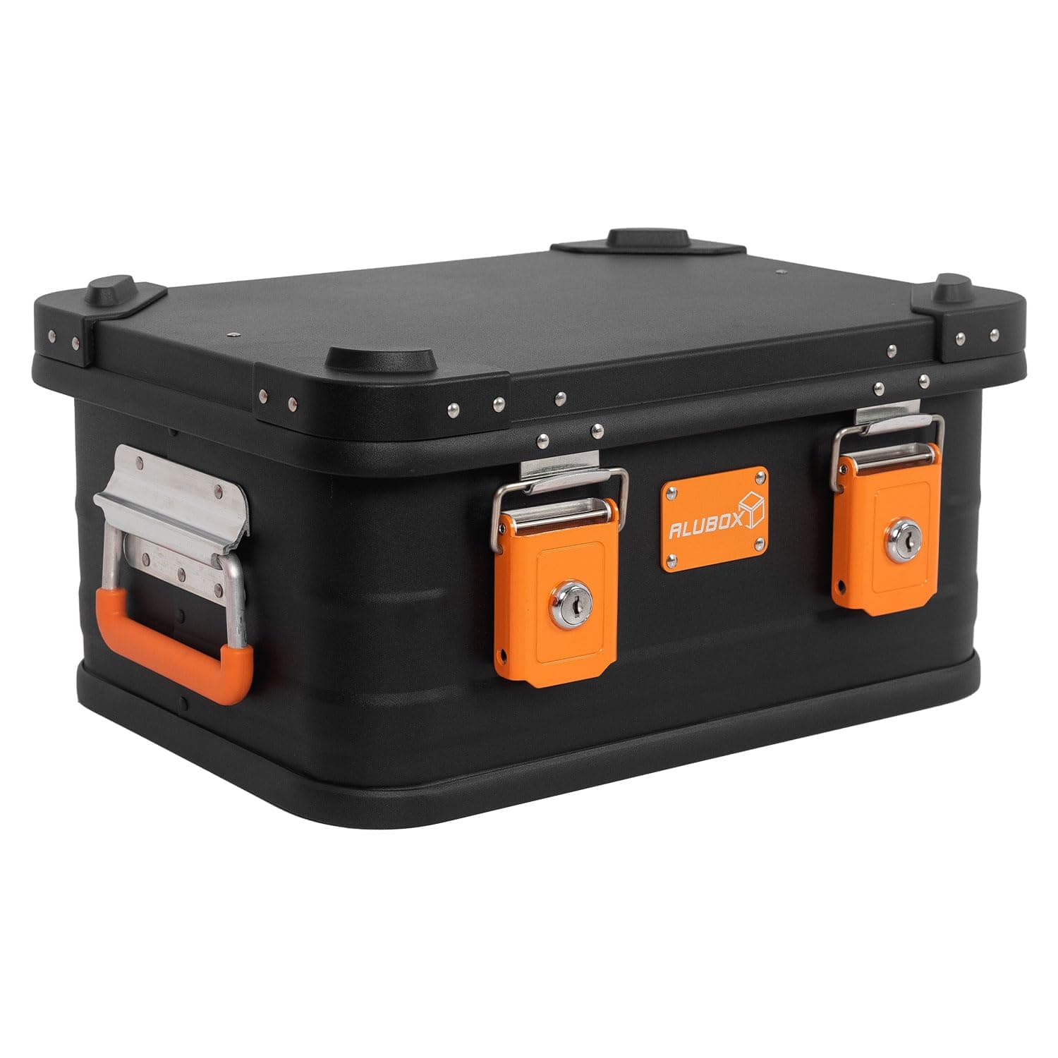 Alubox Aluminium Box Lockable E18B - Premium Aluminium Storage Box 18 Litres - Lid with Die-Cast Aluminium Stacking Corners and Rubber Seal - Includes Locks - Black Painted