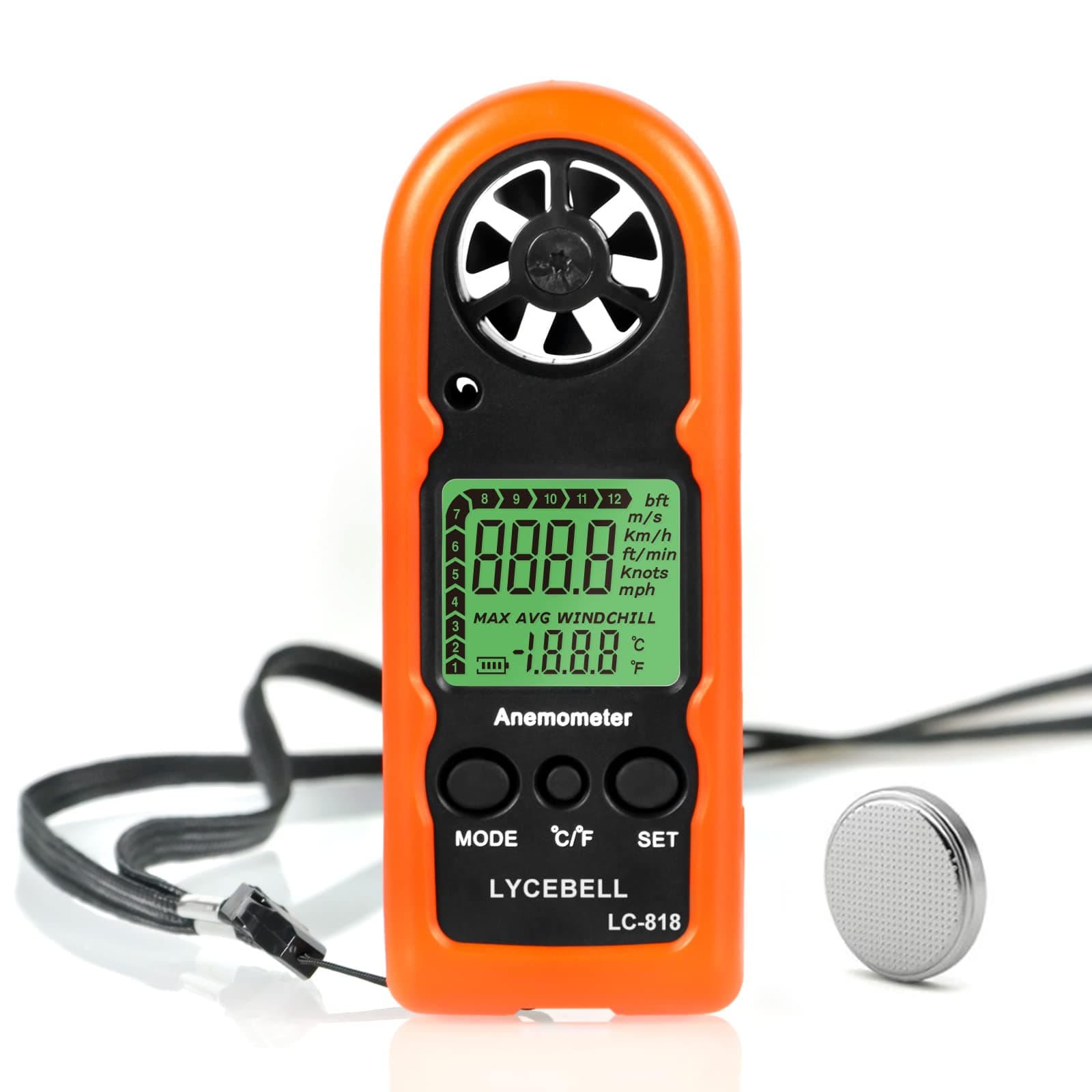 Handheld Anemometer, LYCEBELL Mini Wind Speed Meter Air Flow Gauge with Backlight & Auto Off for Measuring Wind Speed/Temperature, Digital Anemometer for Drone, Sailing, Fishing, Meteorology LC-818