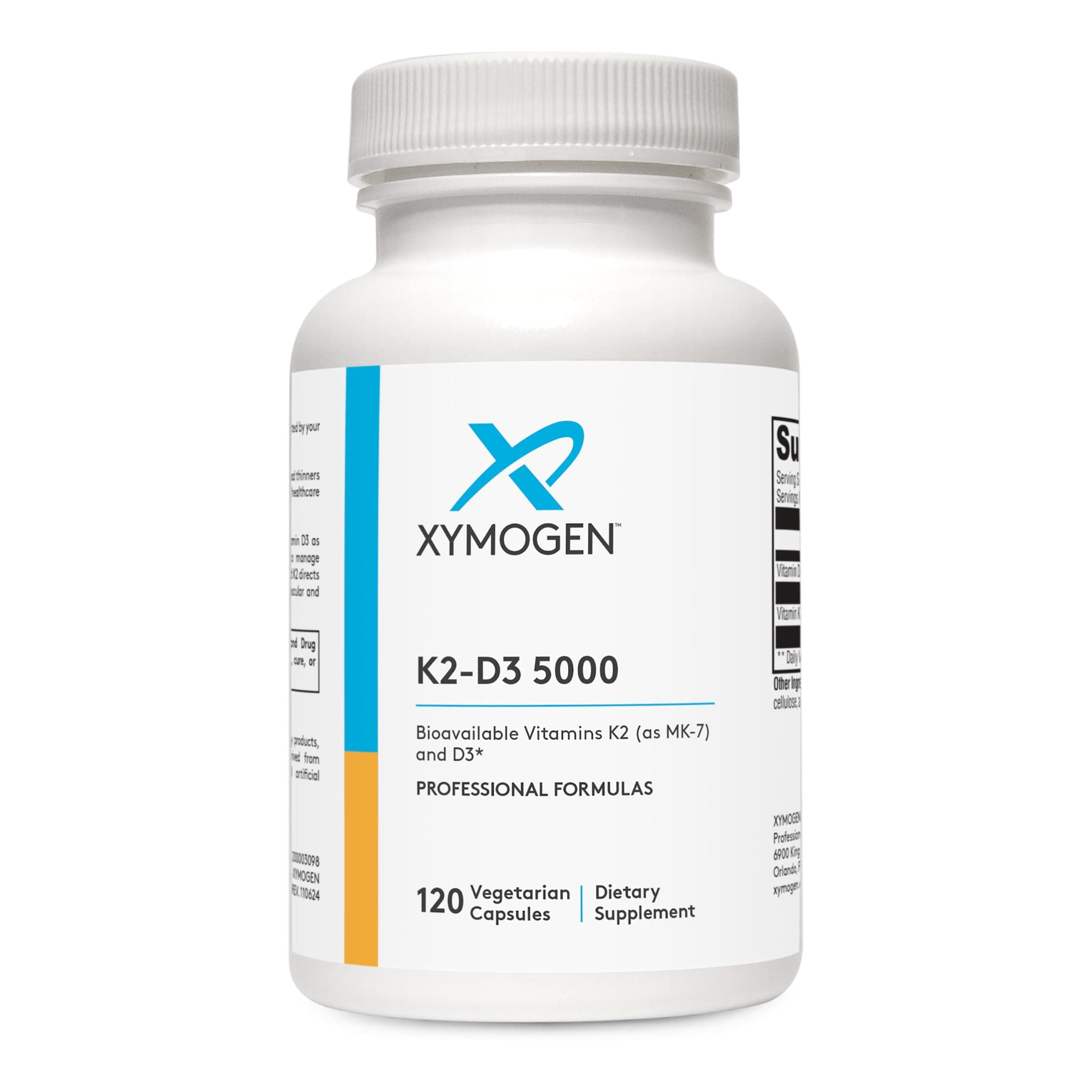 XYMOGEN K2-D3 5000 - Vitamin D3 K2 - Bioavailable Vitamin D 5000 IU (Cholecalciferol) with MK-7 - Heart, Arterial, Bone Health + Immune Support Supplement (120 Capsules)