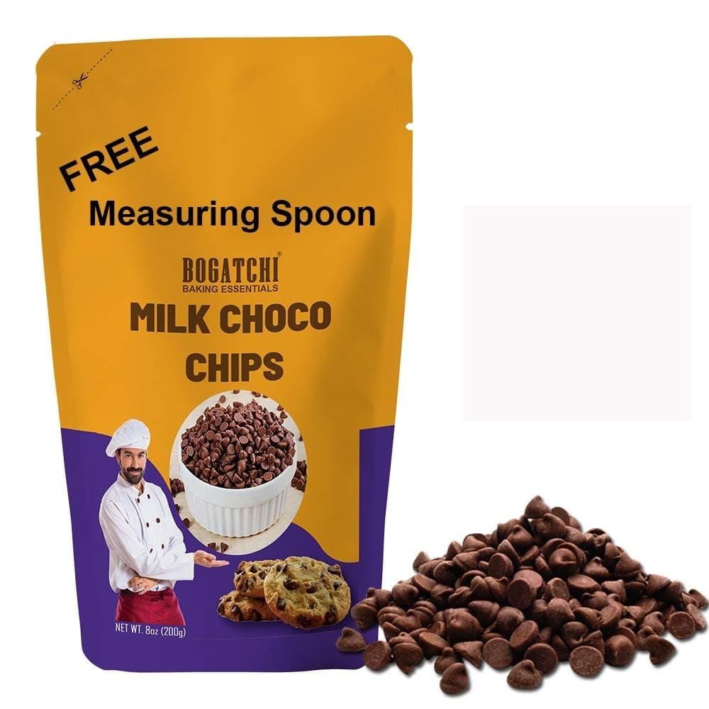 BOGATCHI Milk Chocolate Chips for Baking & Decoration, Tasty Gluten-Free, 200g with Free Measuring Spoon
