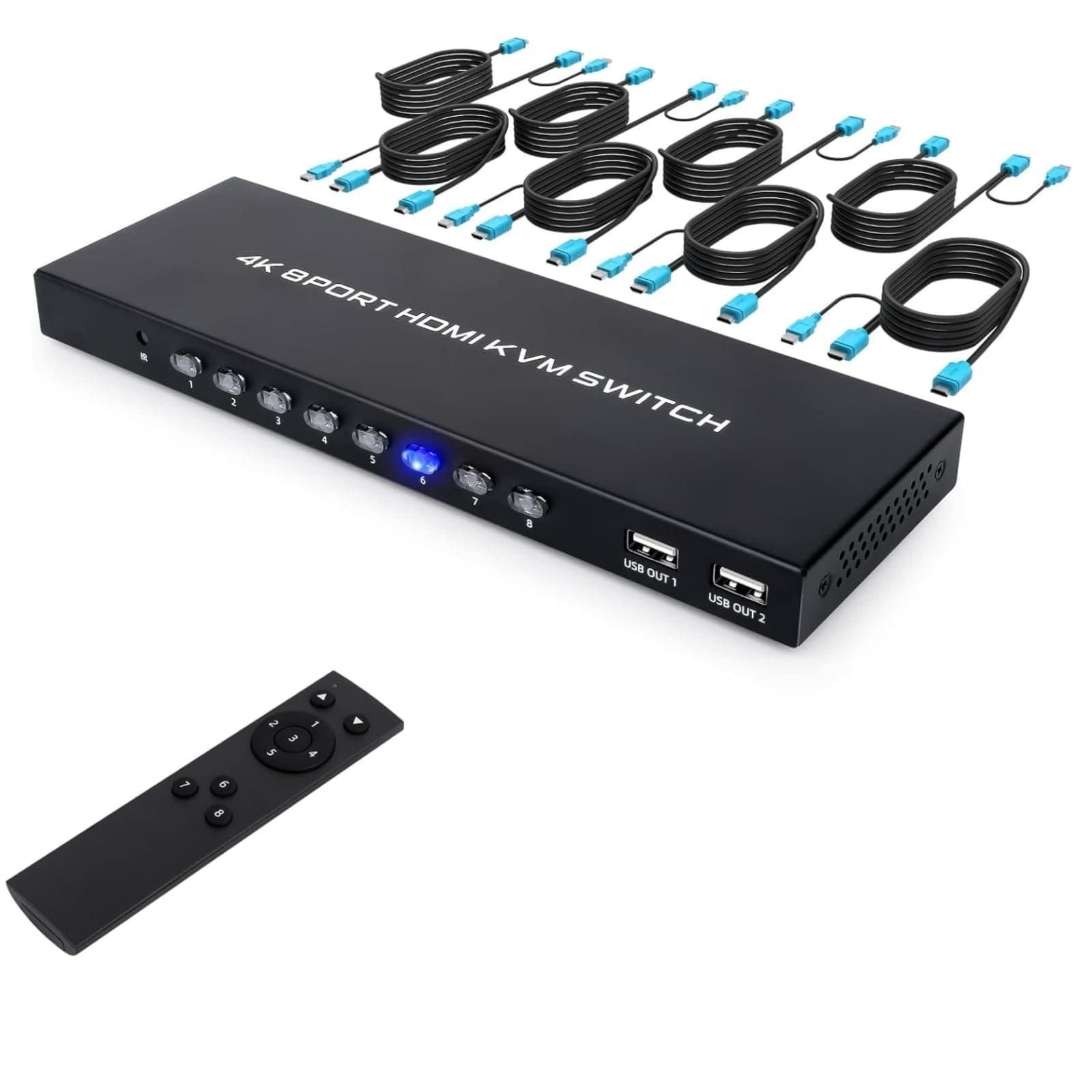 4K KVM Switch 8 Port, HDMI USB Switch for 8 Computers Share 4K@30Hz HD Monitor and 4 USB Devices, with IR Remote and 8 HDMI&USB KVM Cables