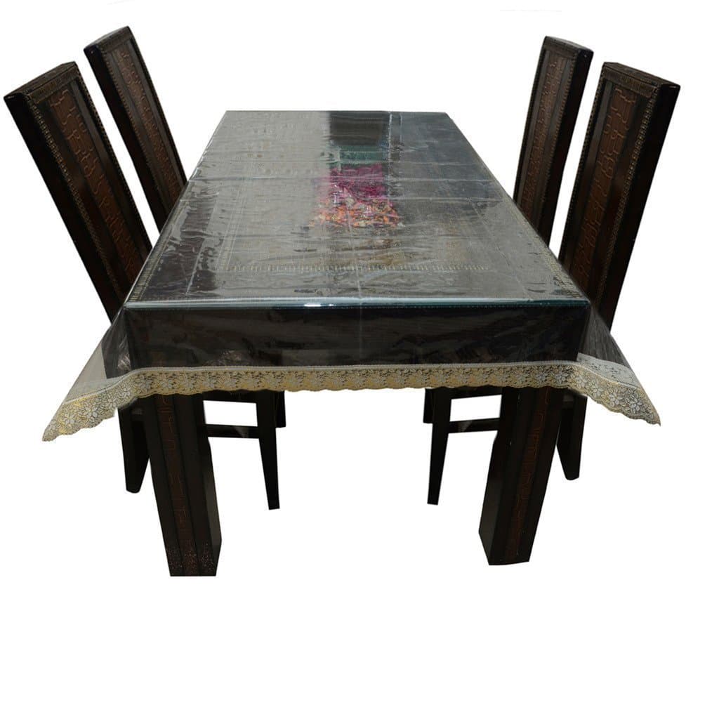 Radisson, Super Clear Easy Clean PVC Tablecloth/Table Cover with Lace (60-inch x 108-inch, Beautiful Golden Lace)