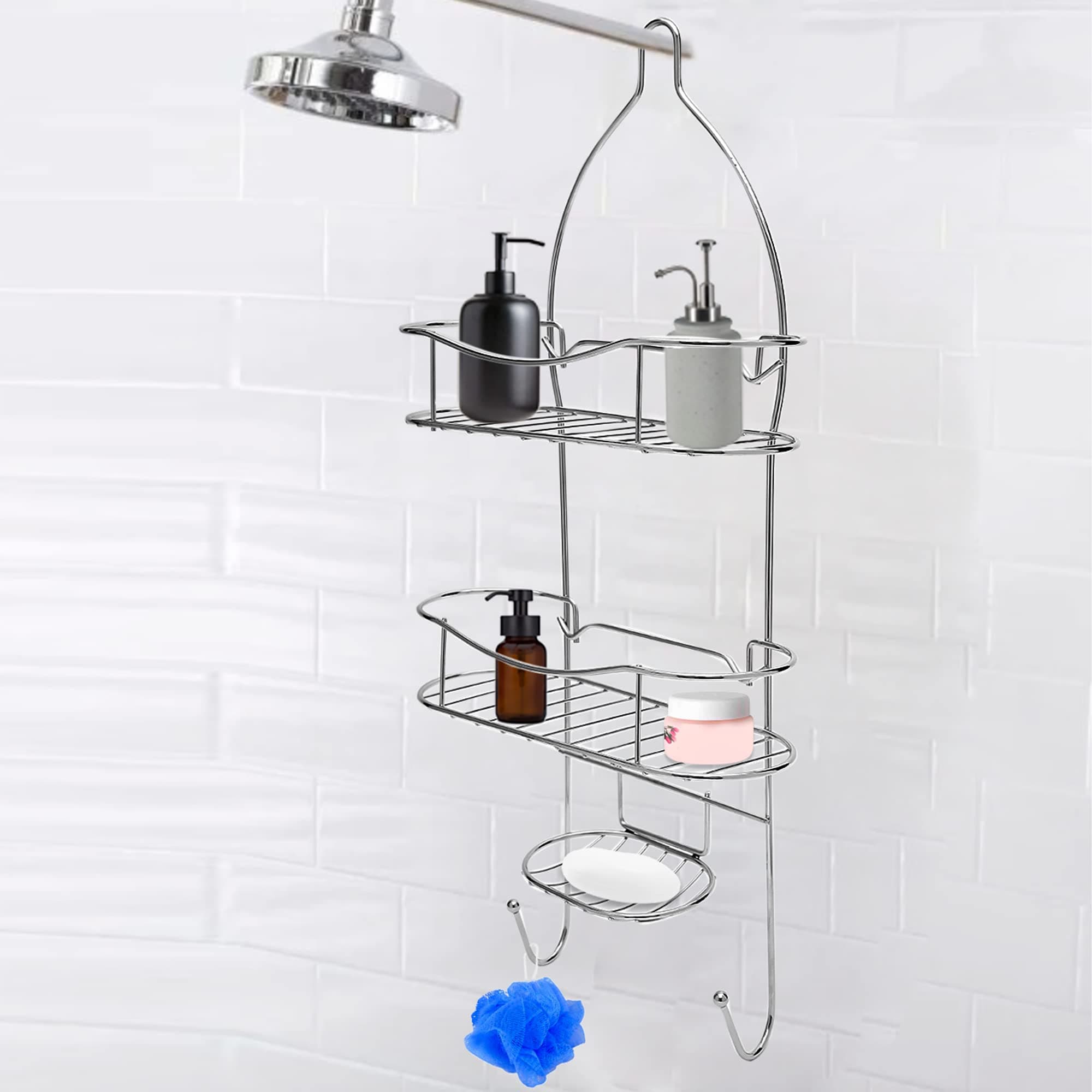 Anko Chrome Plated Bathroom Organizer Hanging Organizer | 3-Layer Bathroom Shelf | Rust-Proof Hanging Shower Caddy | Shampoo & Soap Holder For Bathroom | Bathroom Rack | Silver | 24 Inches (H)