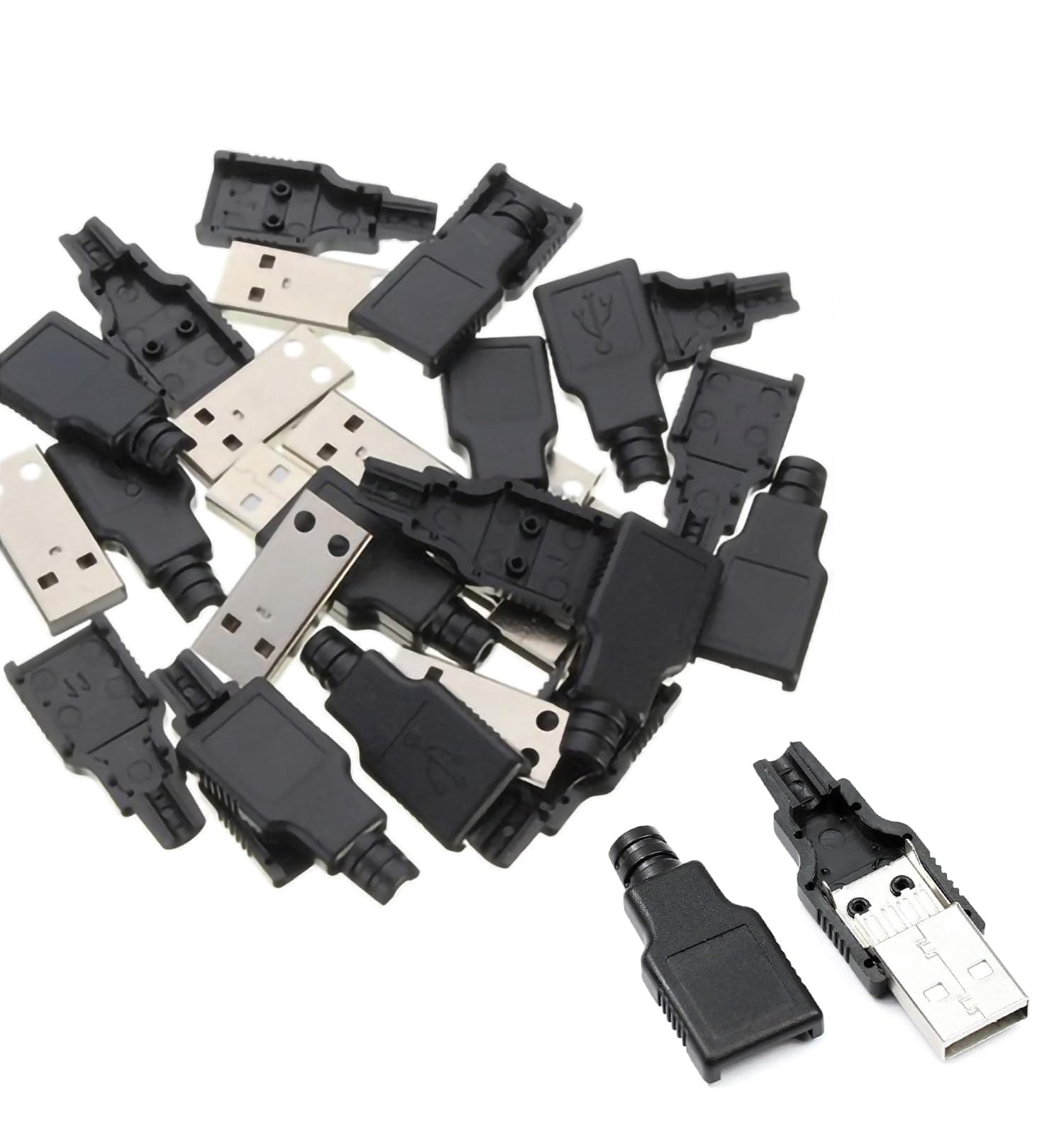 20pcs USB 2.0 Type A Male USB 4 Pin Plug Socket Connector with Black Plastic Cover