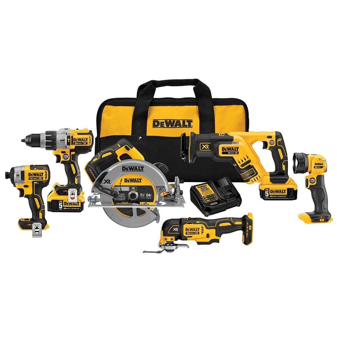 Power Tools Set 20V MAX, 6 Tools Cordless Power Tool Combo Kit , 2 Batteries, Charger, Hammer Drill Driver, Impact Driver, Circular Saw, Reciprocating Saw, Oscillating Multi-Tool,LED (DCK694P2)