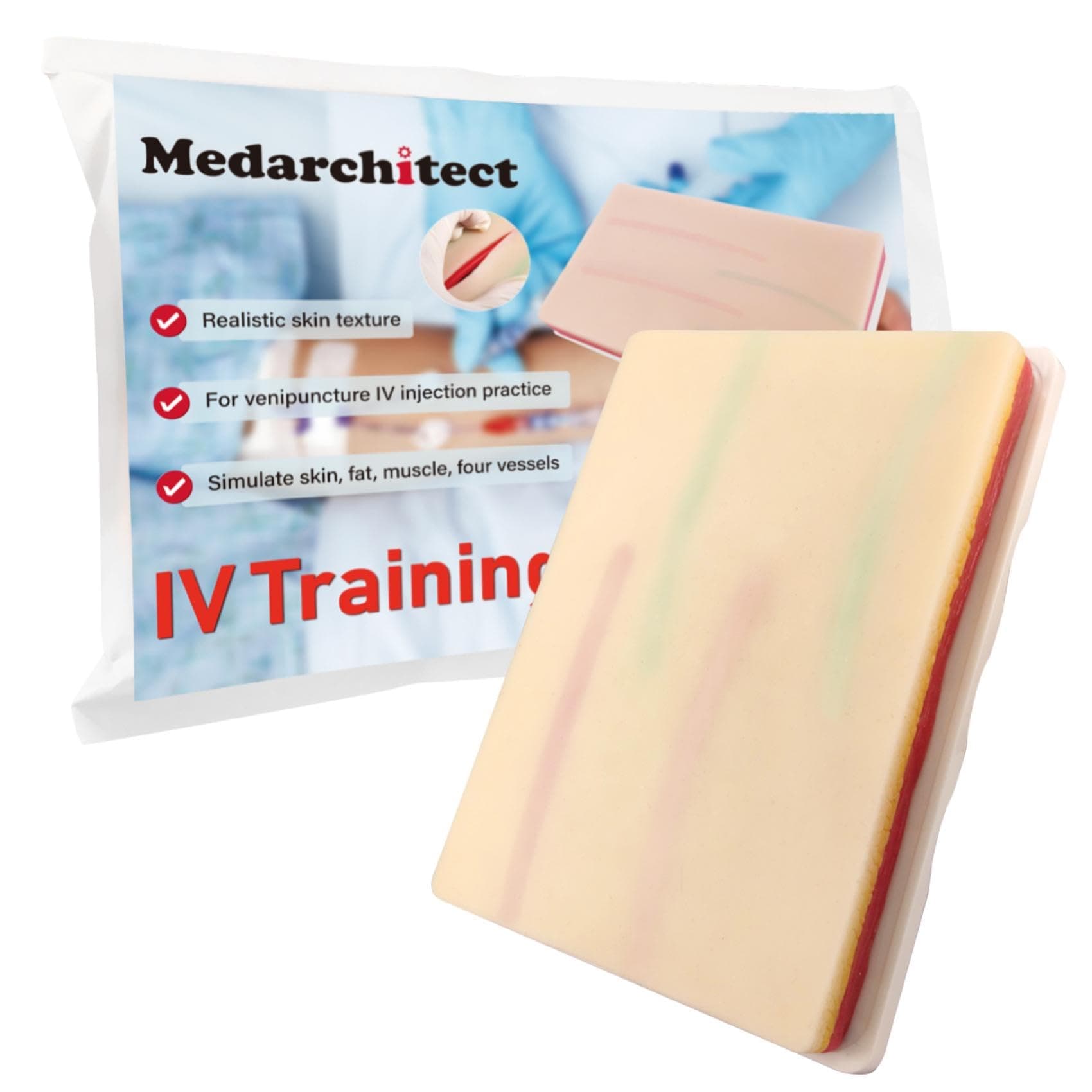 – Venipuncture IV Injection Training Pad Model with 4 Veins Imbedded and 3 Skin Layers for Medical Students Doctors Nurses Practice