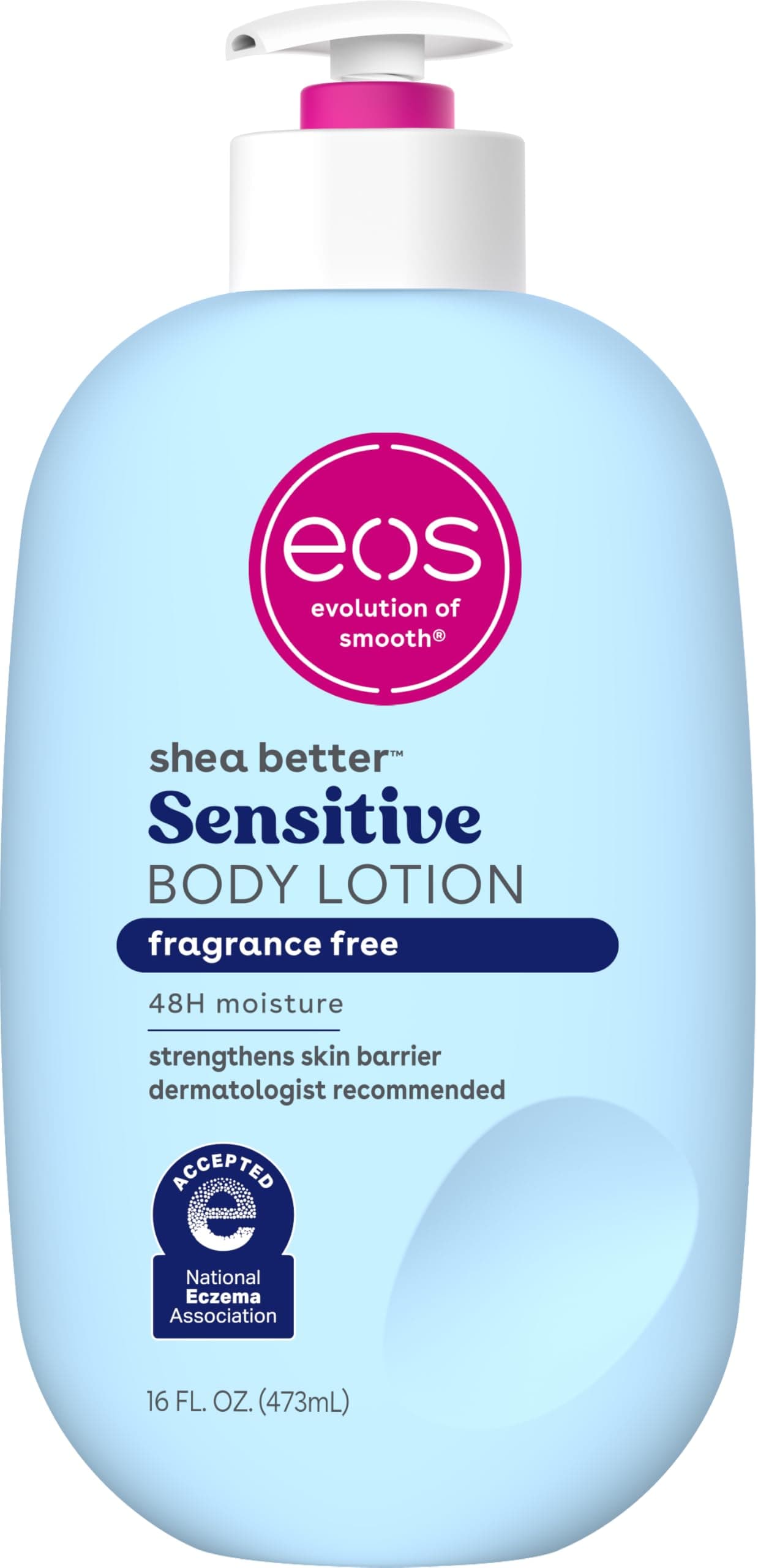 eos Shea Better Sensitive Skin Body Lotion, 48-Hour Moisture Skin Care, For Dry Skin, Fragrance Free Body Lotion, Eczema Lotion, Vegan, 16 fl oz (Packaging may vary)