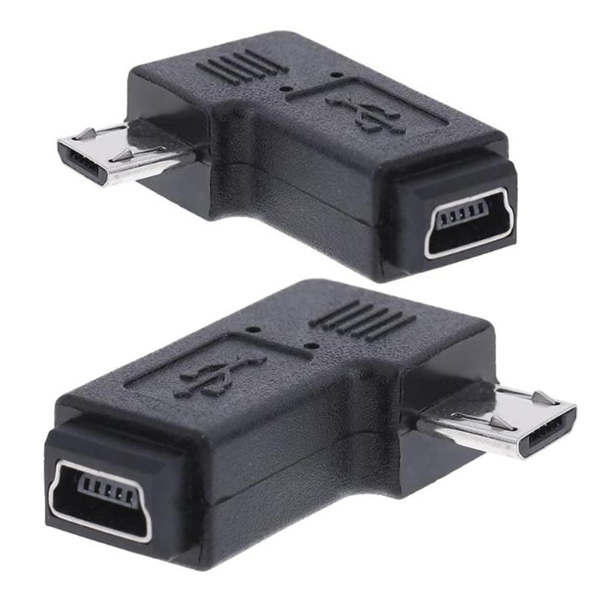 chenyang CY 2pcs 9mm Long Connector 90 Degree Left & Right Angled Micro USB 5Pin Male to Mini USB Female Extension Adapter