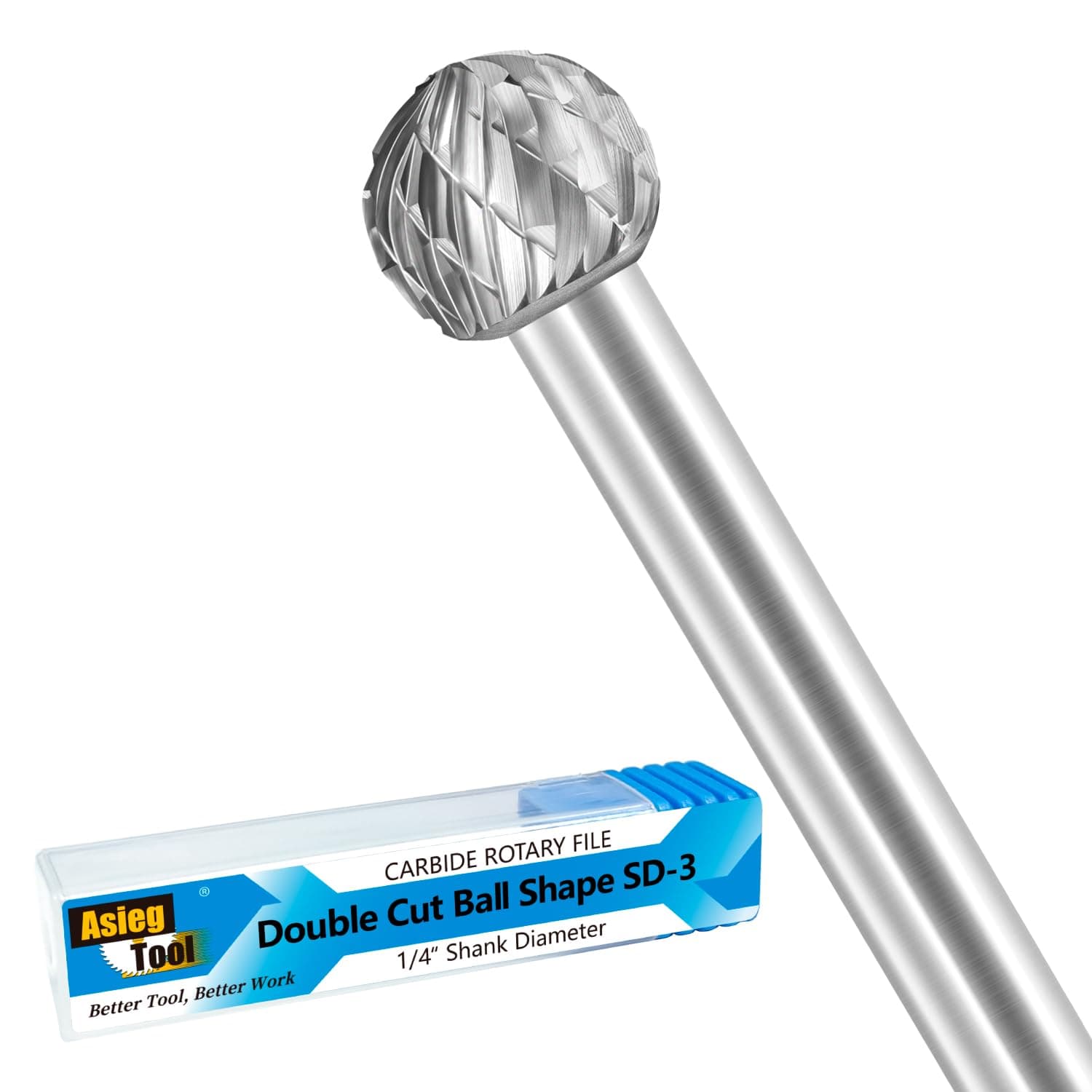 SD-3 Tungsten Carbide Burr Rotary File Ball Shape Double Cut for Die Grinder Drill Bits 1/4'' Inch Diameter of Shank and 3/8'' Inch Diameter of Cutter 15/47'' Inch Cutter Length