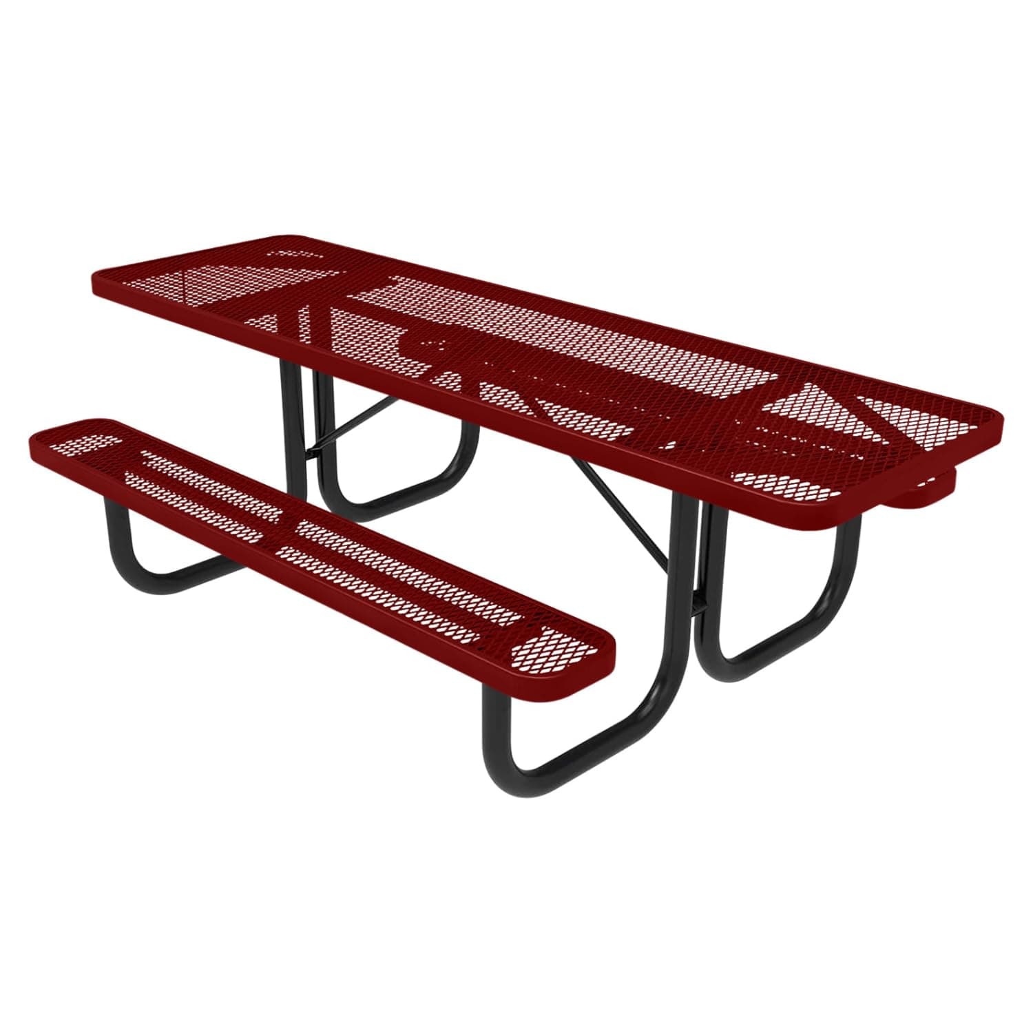 T8H2-TXTBUR Heavy Duty Rectangular Portable Picnic Table, Handicap Accessible on Both Ends, 8 Ft, Textured Burgundy, Made in America