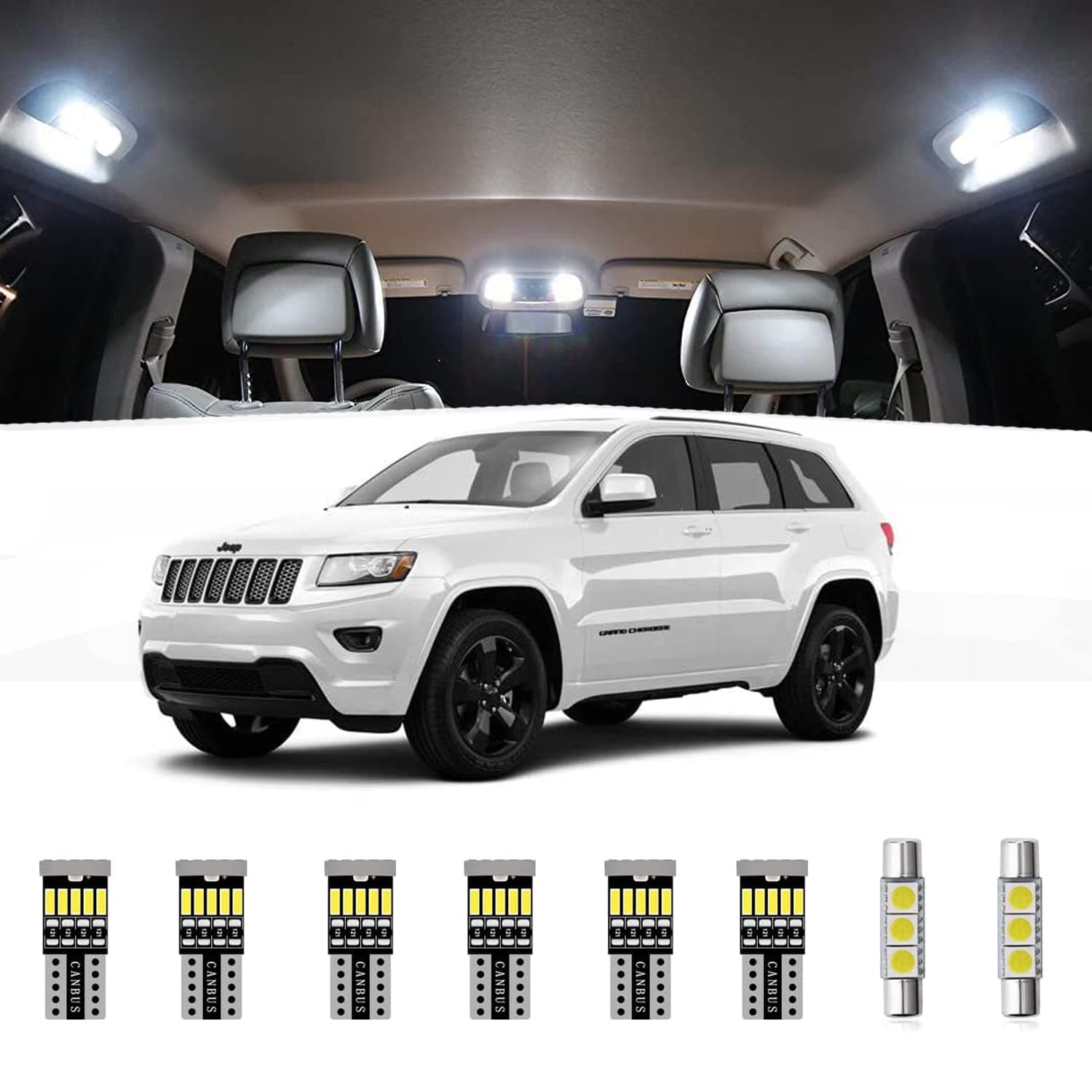 15pcs Interior LED Lights Kit Super Bright Map Dome Bulbs for 2011-2018 2019 2020 Jeep Grand Cherokee all models