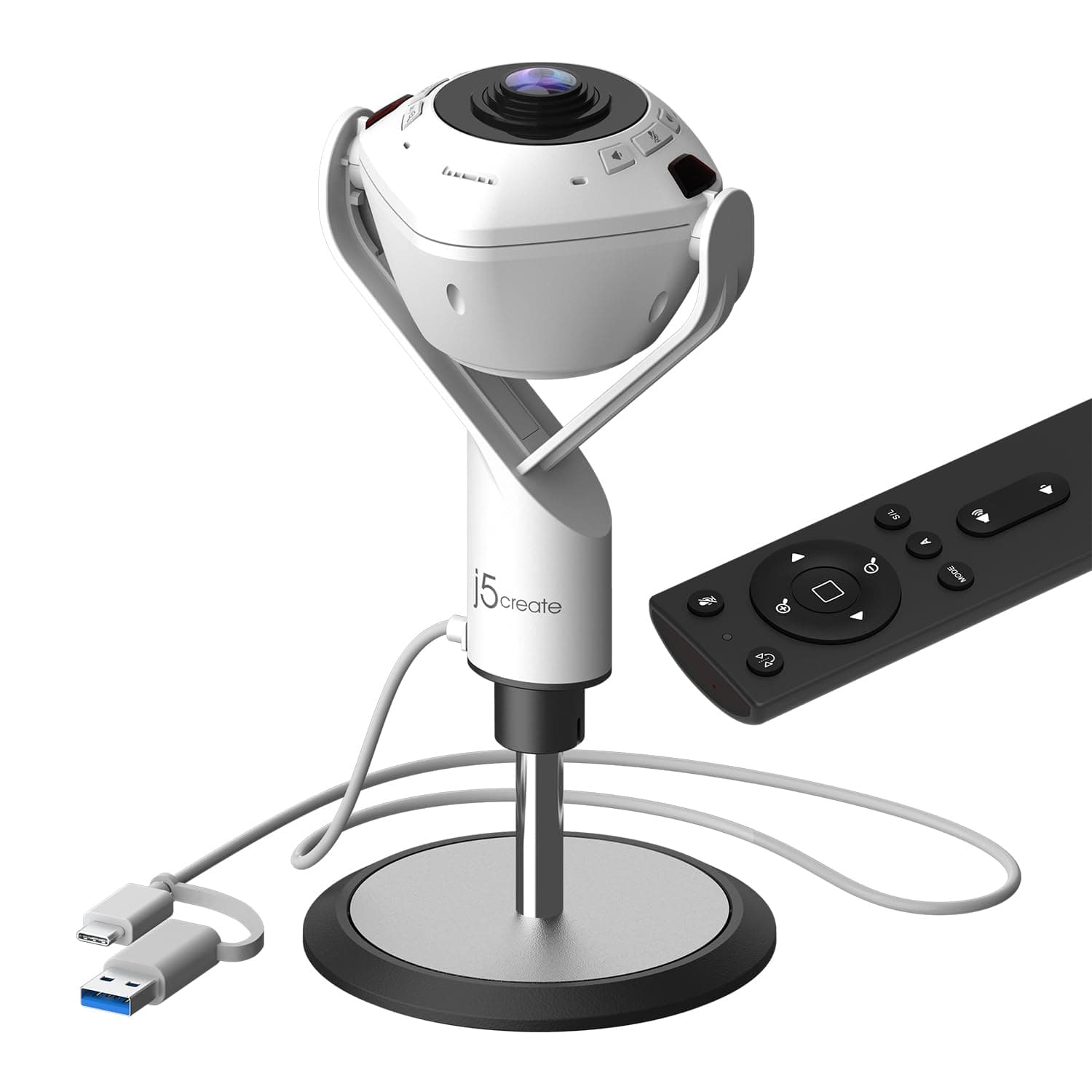 – j5create 360 AI-Powered Meeting Webcam with Speakerphone, Smart-Tracking, Auto-Framing, 1080P HD Video Conferencing Camera, Comes with Remote Control (JVU368)