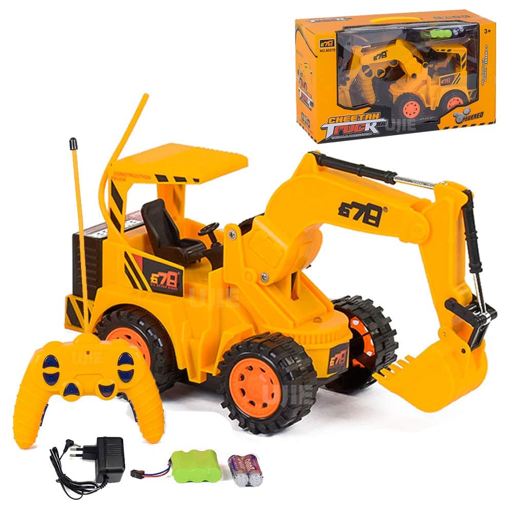 UJIE® Wireless Rechargeable Remote Control Truck Excavator Engineering Construction Vehicle with Light (Yellow)