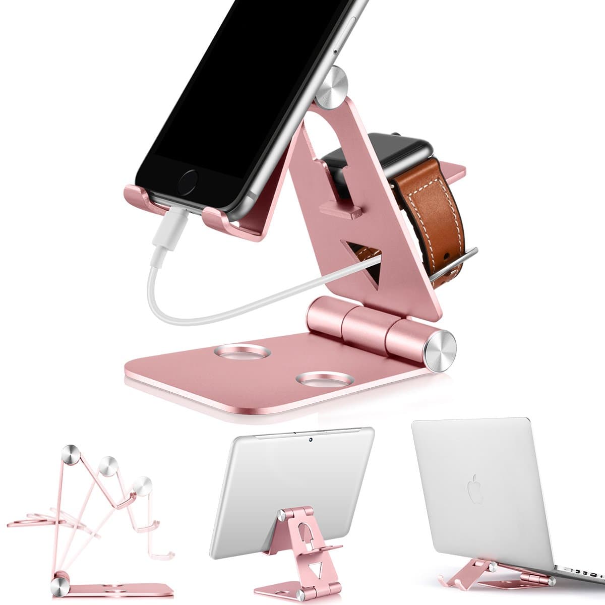 3 in 1 Phone Stand | Foldable Cell Phone Stands | for Apple Watch Stand | Portable Phone Holder Stand | Desktop Charging Dock | Cradle/Mount for iWatch iPhoneX, 8 7 6s Plus 7s c, Android by Tensteed