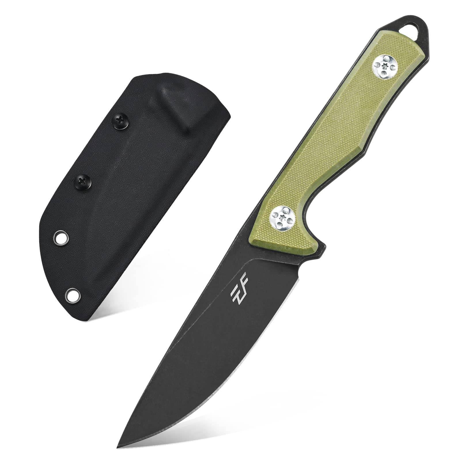 Eafengrow EF107 Fixed Blade Knife with D2 Steel Blade and Kydex Sheath - G10 Handle Compact Outdoor Field Utility Knife (Green)
