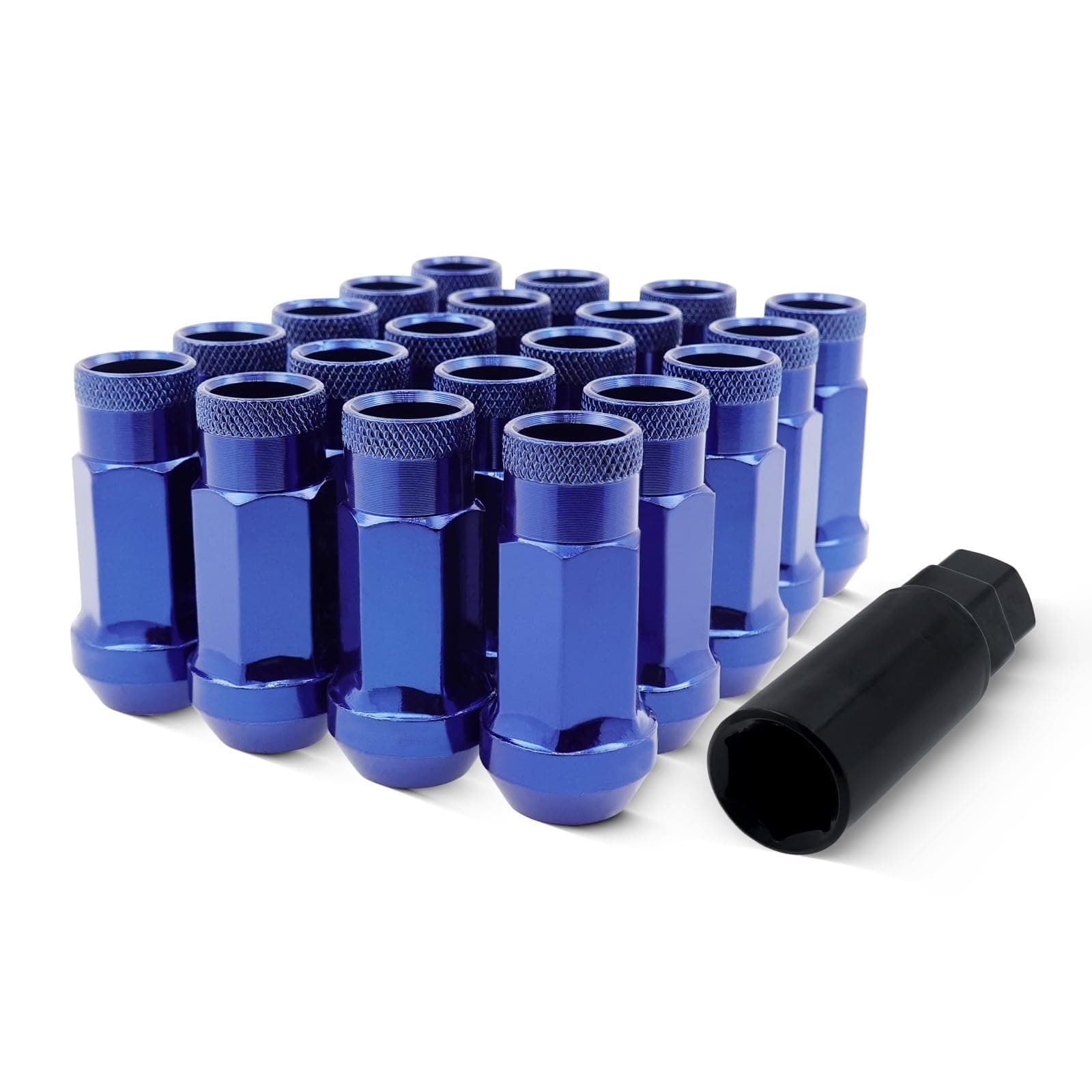 EZAccessory 14x1.5 Extended Tuner Lug Nuts 20 Pcs+Key Blue Racing Open End for Dodge Charger 05-25 Dodge Challenger 08-24 Chevy Camaro 10-25 Ford Mustang 15-25