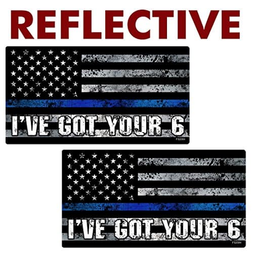 Reflective Thin Blue Line I've Got Your 6 Flag Stickers 2 Pack