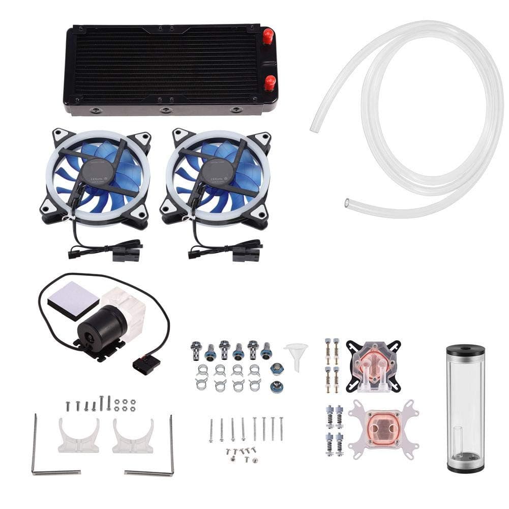 DIY 240mm Water Cooling Kit, DIY 240mm Cooler CPU/GPU Block Pump Reservoir with LED Fan Heat Sink Computer Water Cooling Connectors Kit, Liquid CPU Cooler Kit