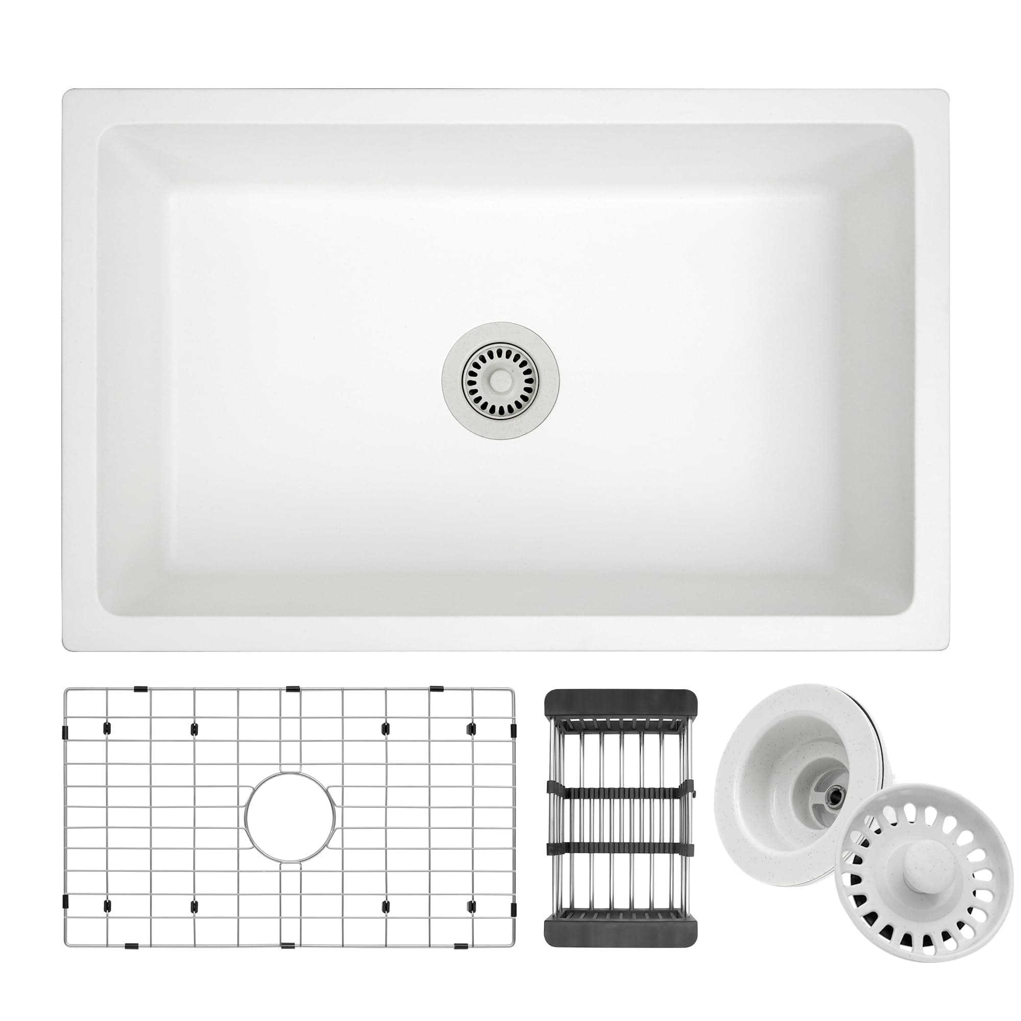 30 Inch Undermount Kitchen Sink, 30" x 19" x 9" White Kitchen Sink, 30 x 19 Large and Deep Granite Composite Single Bowl Kitchens Sinks with Accessories