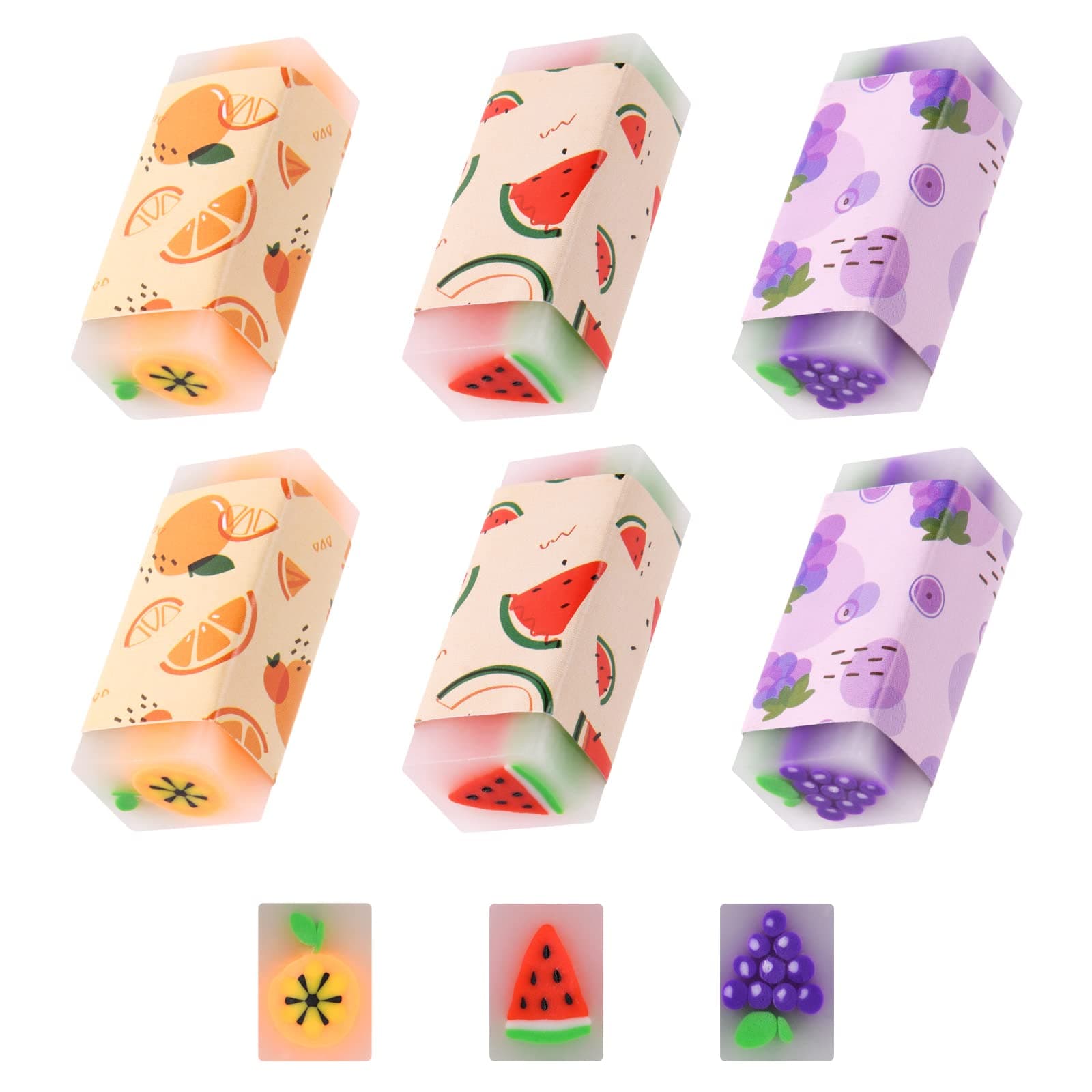 Vicloon Cute Fruit Erasers, 6Pcs Plastic Pencil Eraser Rubbers Long Lasting Erasers for Kids Pencil Erasers Pack for School, Office, Drawing, Party Favors