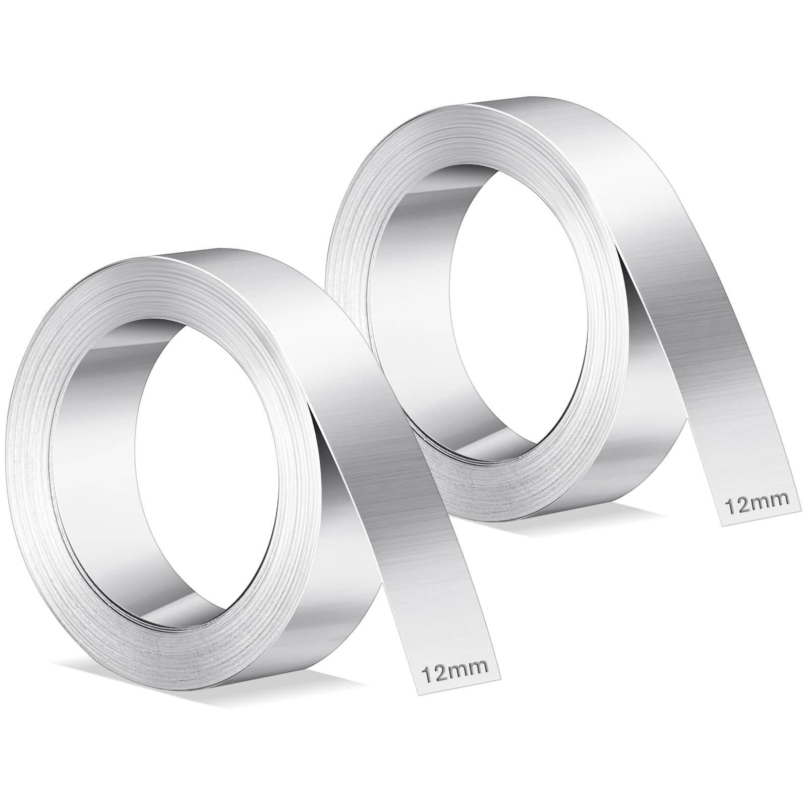 2 Pcs 1/2" x 21 ft Stainless Steel Embossing Tape Compatible with Dymo M1011/m11, Non-Adhesive Metal Label Tape for Electricians, Contractors, Farms, Tools, Cables & Equipment (Silver)