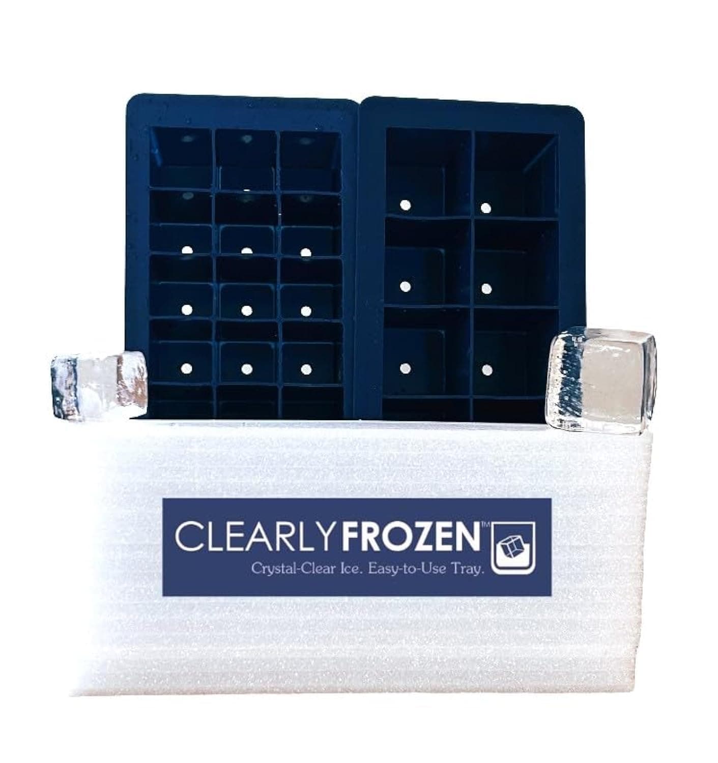 High Capacity Clear Ice Tray/Maker With Molds For Ten 2" and Twenty-One 1.3" Crystal Clear Artisanal Cubes
