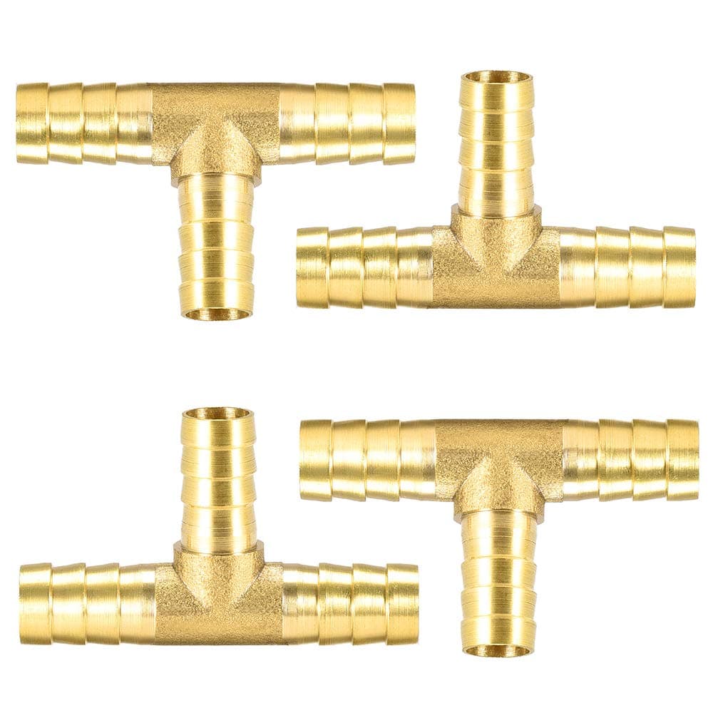 JUN-H 4Pcs 10mm 3-Way Brass Connector Hose Extension Connector Garden Hose Connection Compressed Air Hose Connector Fuel Hose Connector T-Piece