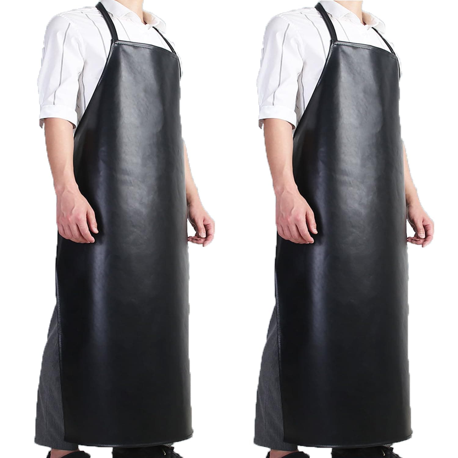 2 Pack 46" Waterproof Rubber PVC Apron Adjustable Aprons for Men HEAVY Duty Chemical Resistant Work Apron Extra Long Aprons for car wash Lab Butcher Cooking Kitchen BBQ