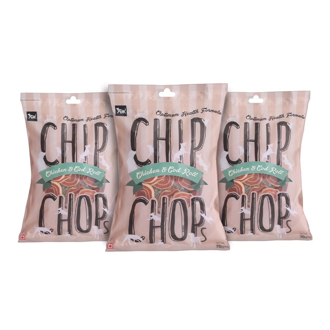 Chip Chops Dog Treat Chicken and Codfish Rolls, 210g Optimum Health Formula (Pack of 3)