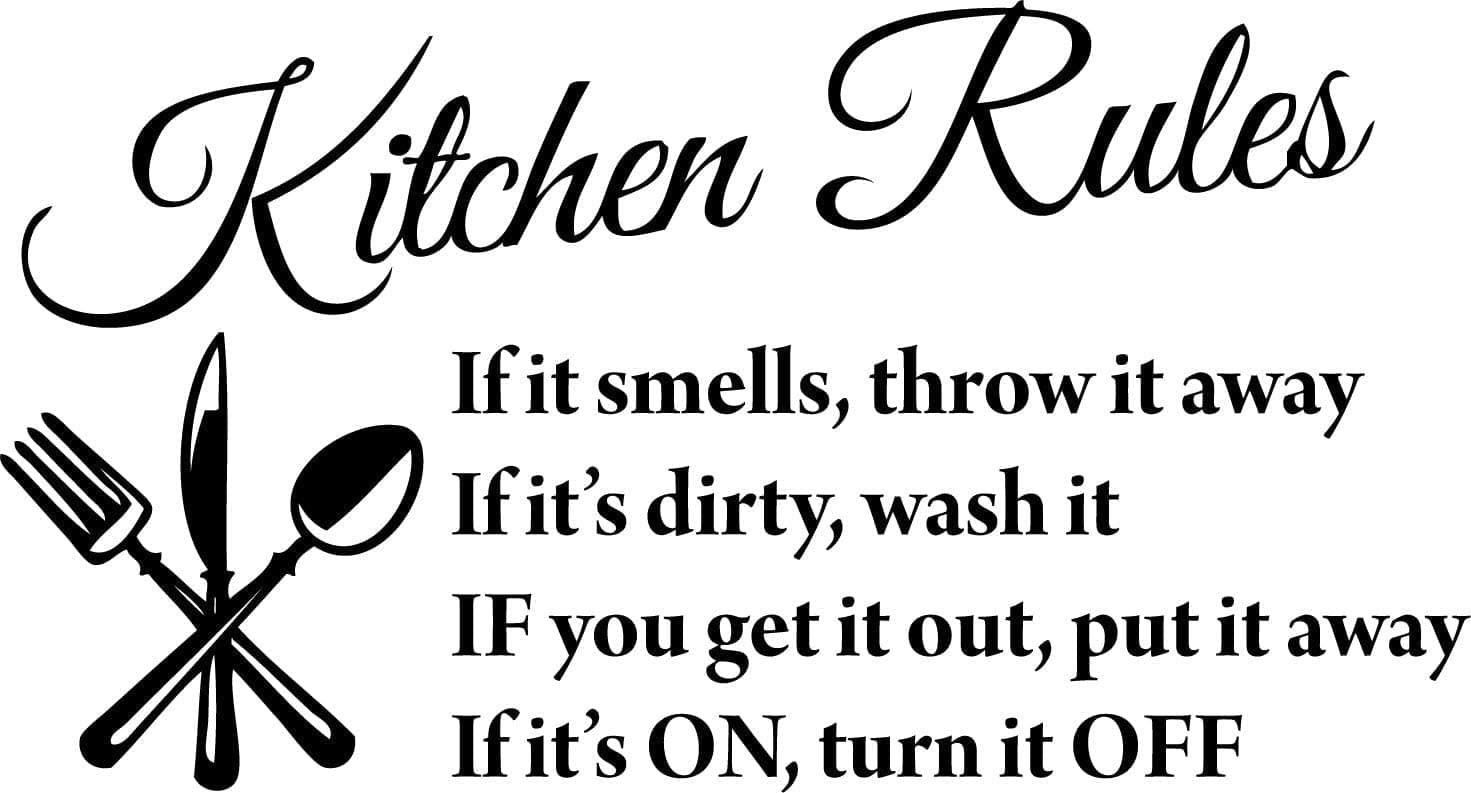 Blinggo Black 22" X 13" Kitchen Rules Art Home Mural Décor Vinyl Wall Art Inspirational Quotes and Saying Home Decor Decal Sticker Steams