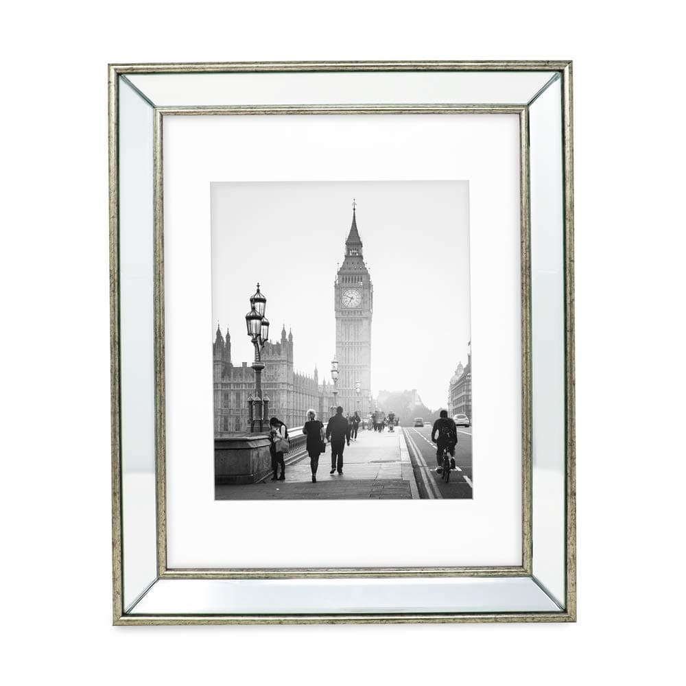Isaac Jacobs 11x14 (Matted 8x10) Silver Beveled Mirror Picture Frame - Classic Mirrored Frame w/Deep Slanted Angle Made for Wall Décor Display, Photo Gallery & Wall Art (11x14 (Matted 8x10), Silver)