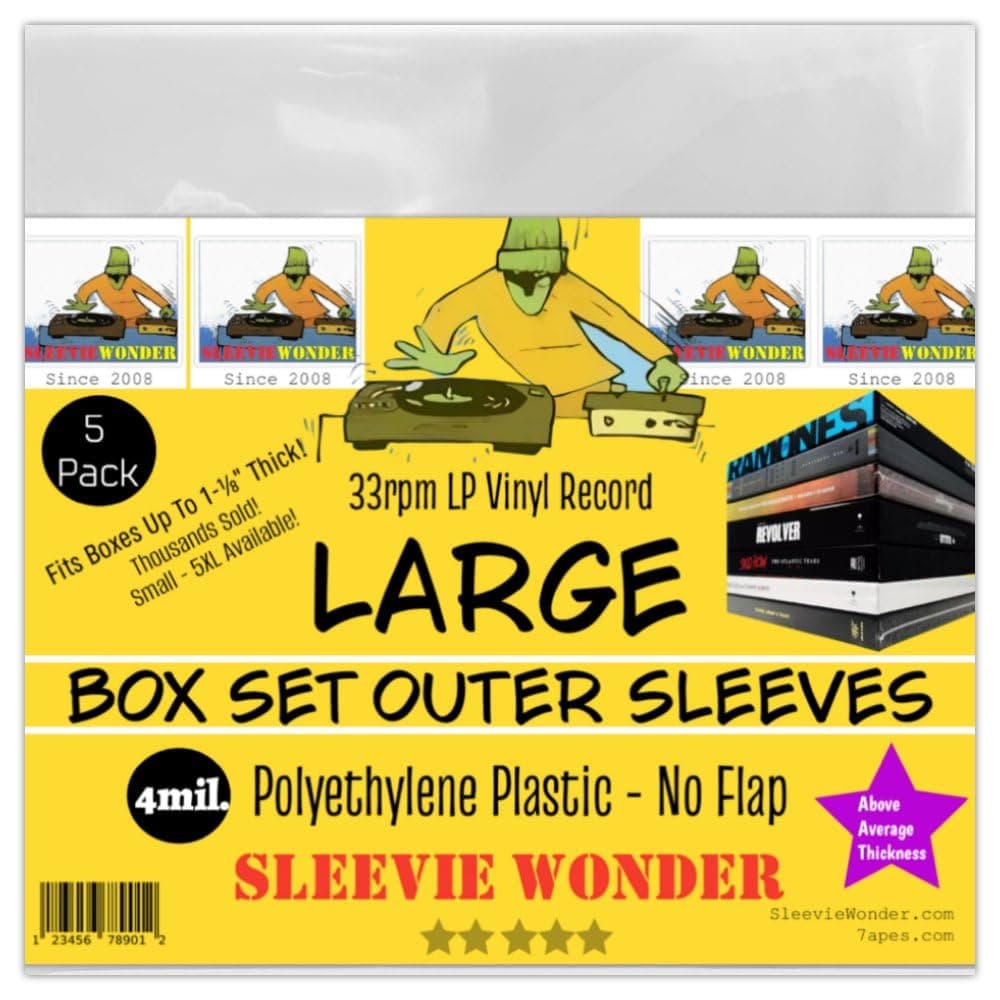 5 Box Set Outer Sleeves - Large No Flap - 4mil Polyethylene Plastic - Fits 4-5 LP Vinyl Record Albums Boxset 14" x 14"(+1 Free Dj Magnet)