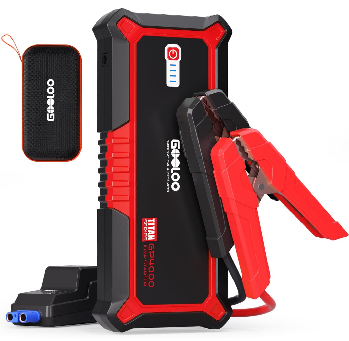 GP4000 4000A Peak Car Battery Jump Starter, Portable Battery Booster for Up to All Gas or 10L Diesel Engine, SuperSafe 12V Lithium Jump Box Power Pack with Jumper Cable,Red