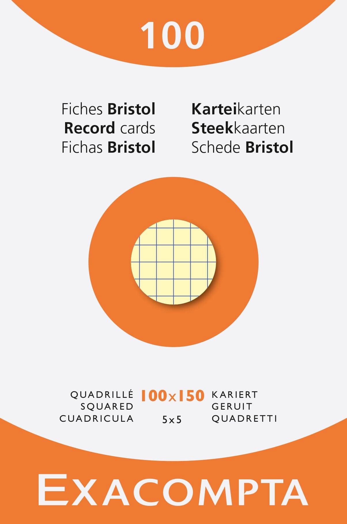 Exacompta - Ref 13272E - Bristol Squared Record Cards (Pack of 100) - 100 x 150mm in Size, 205gsm Card, Compatible with Printers - Suitable for Exam Revision & Notes - Assorted Colours