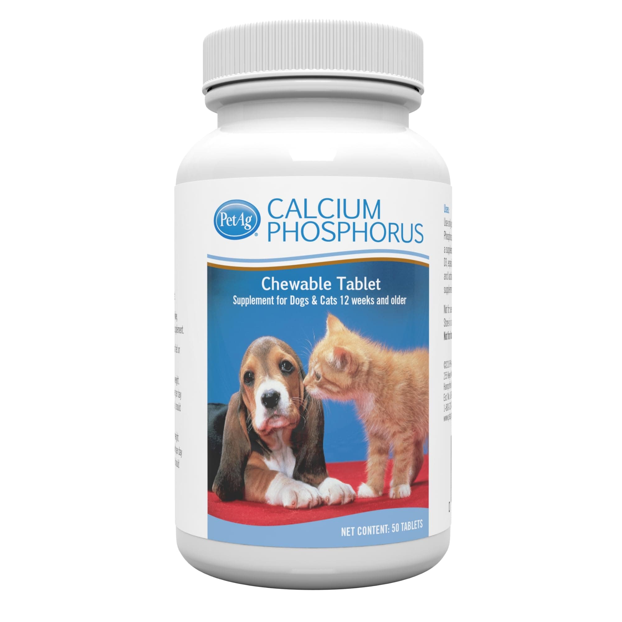 Calcium Phosphorus Tablets - 50 Tablets - Daily-Use, Chewable Supplement for Dogs & Cats 12 Weeks and Older - Fortified with Vitamin D