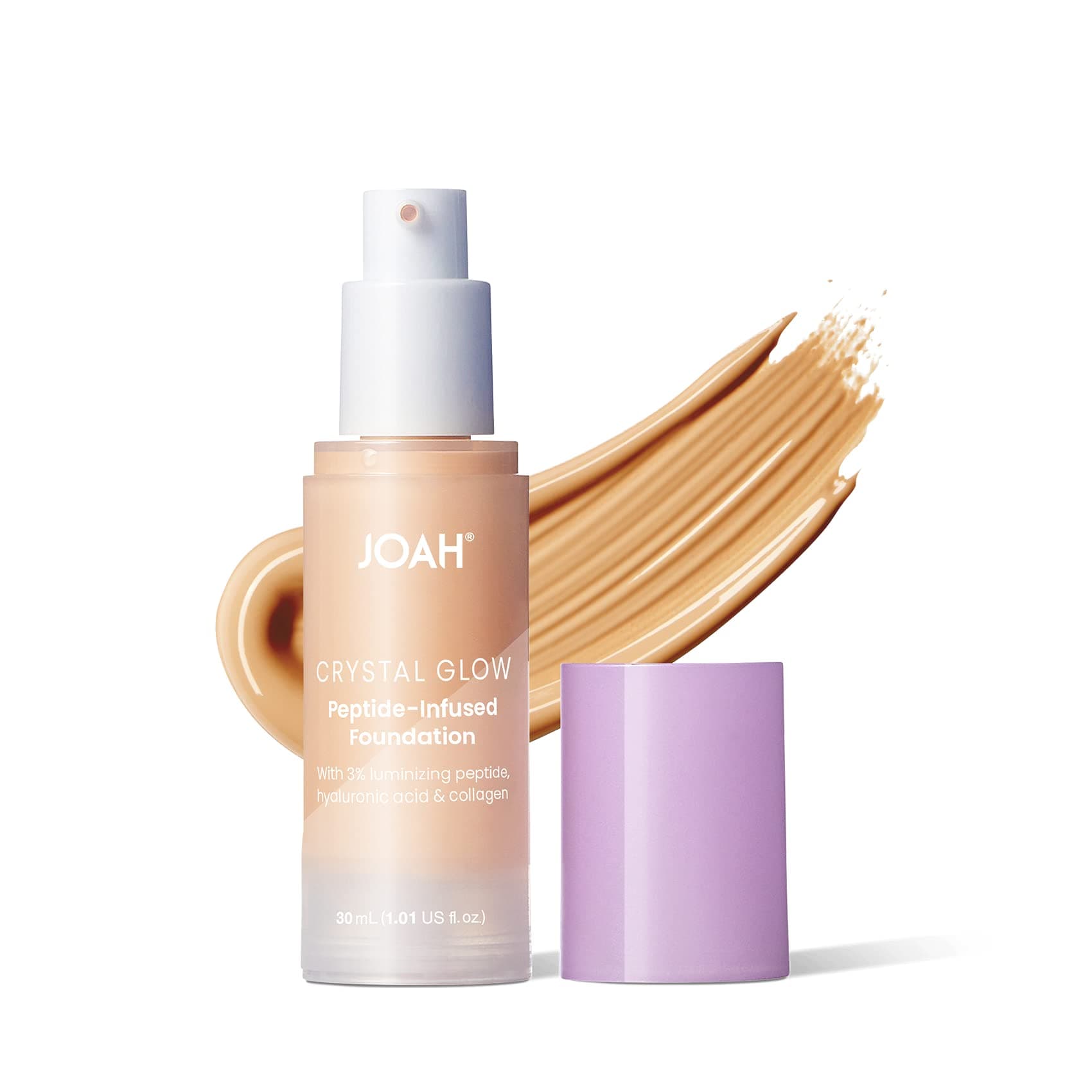 JOAH Crystal Glow Peptide-Infused Foundation, 2-in-1 Multitasking Korean Makeup with Blurring Face Primer, Luminizer, Hydration & Skin Defense for a Flawless Finish, 1.01 Oz, Fair Cool