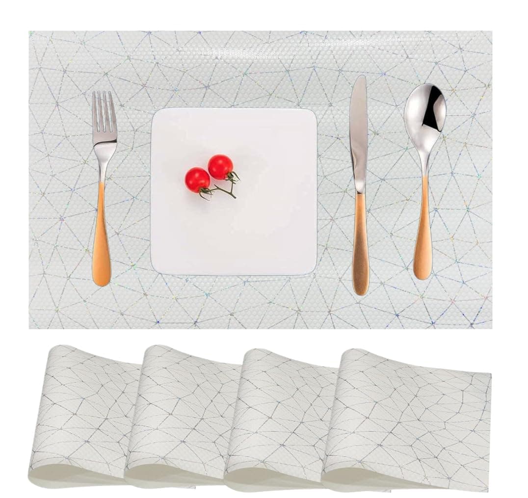 Placemats for Dining Table Easy to Clean Plastic Washable Placemat for Kitchen Table Indoor Outdoor Table Mats Heat-resistand Washable Woven Vinyl Table Mats | 4 PIECES | 30 x 45 cm
