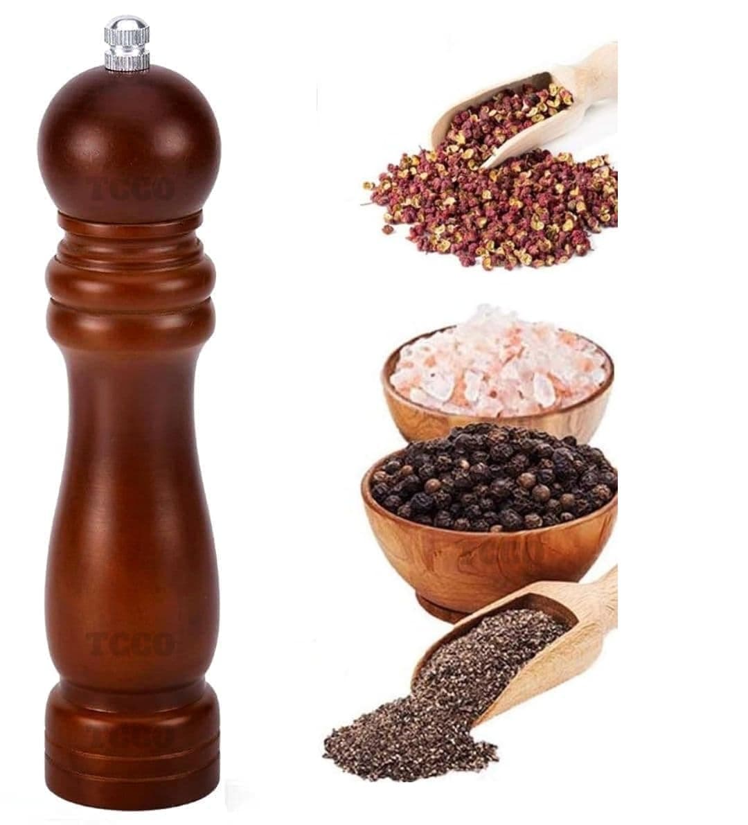 - TCCO ENTERPRISE Pepper Grinder Crusher Mill Machine 8INCH Big for Kitchen Adjustable Ceramic Rotor and Easily Refillable Pepper Shakers for Your Kitchen(Dark Brown)