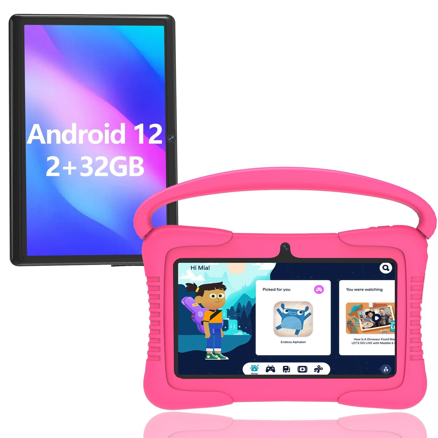 Kids Tablet, 7 Inch Tablet for Kids, Android 12.0 Parental Control Kid Content Tablet, 2GB 32GB(SD to 128GB), Eye Protection Mode, Dual Camera, WiFi, Google Store, Case with Stand, Pink