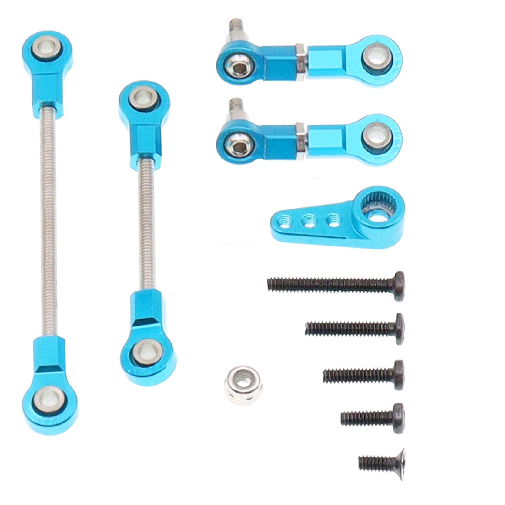 Treehobby 5PCS Metal Front Steering Link Rod Servo Link Linkages with 28T Servo Arm Compatible with WLtoys 1/28 284131 K969 k979 k989 k999 P929 RC Car Upgrades Parts(Blue)