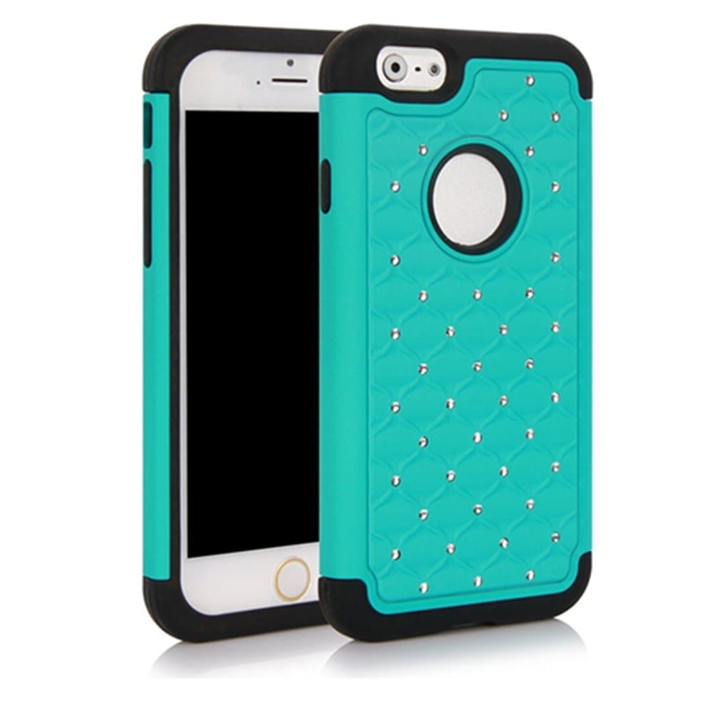 Coolzu(TM) iPhone 6 6S Case Heavy Duty Shock Absorbing Hybrid Stud Rhinestone Bling Dual Layer Protection Cover for Apple iPhone6 iphon6s Cases 4.7 Inch (Babyteal)