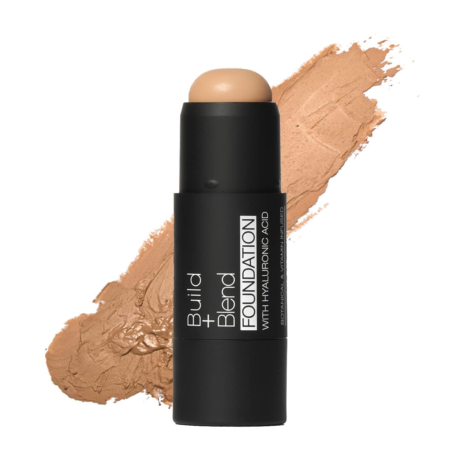 BUILD & BLEND Foundation Stick, Medium Coverage Buildable Contour Stick for Face, Ultra Blendable Creamy Formula for a Natural Shine Free Finish, Professional Makeup, 0.25 Ounce (Almond)