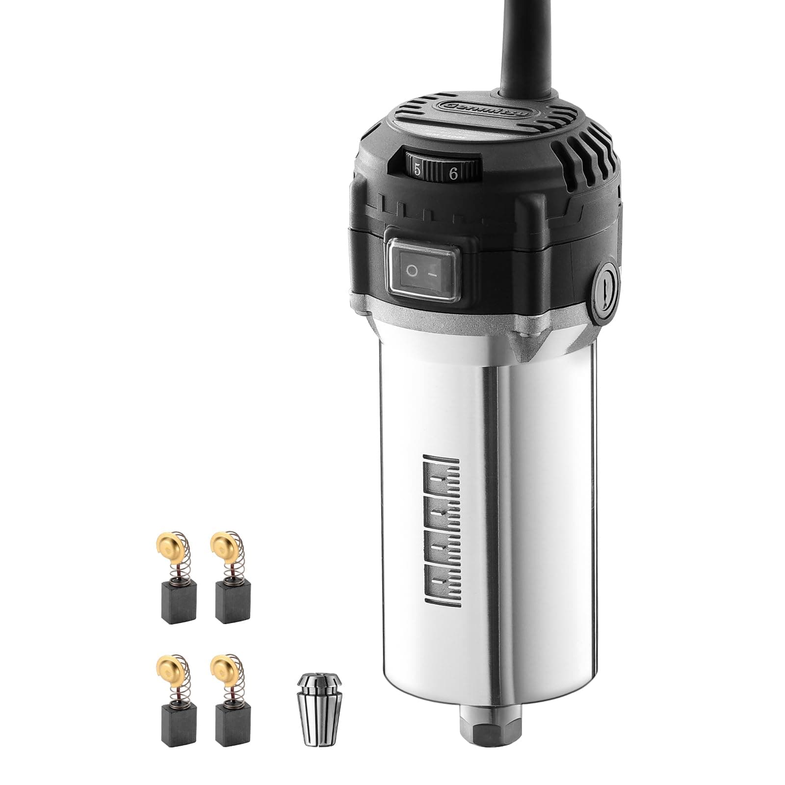 710W Compact Router 65mm Diameter, 6 Variable Speeds Palm Trimmer Router, with ER11 Collet & 4 Carbon Brushes, Spindle Motor Upgrade for CNC Machines