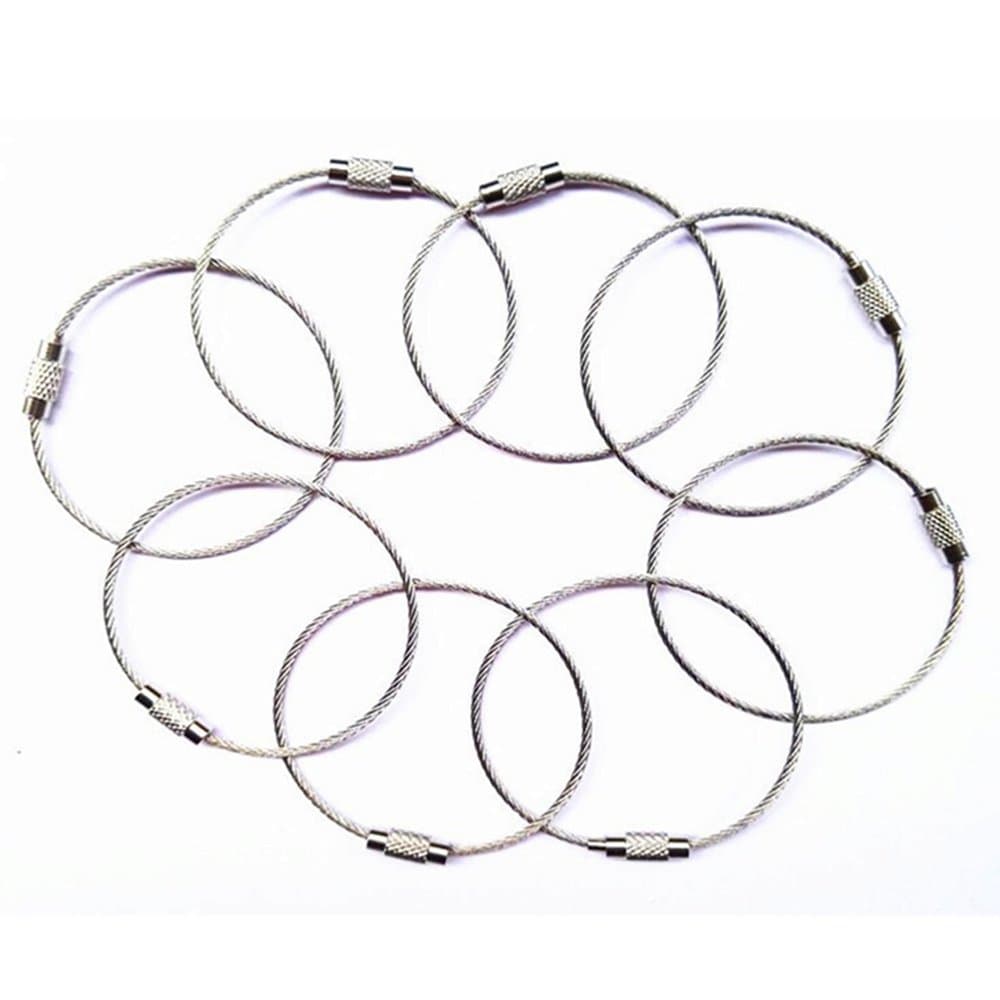 8pcs Stainless Steel Cable Key Ring Keychain with Screw Lock for Outdoor Sports (200mm)