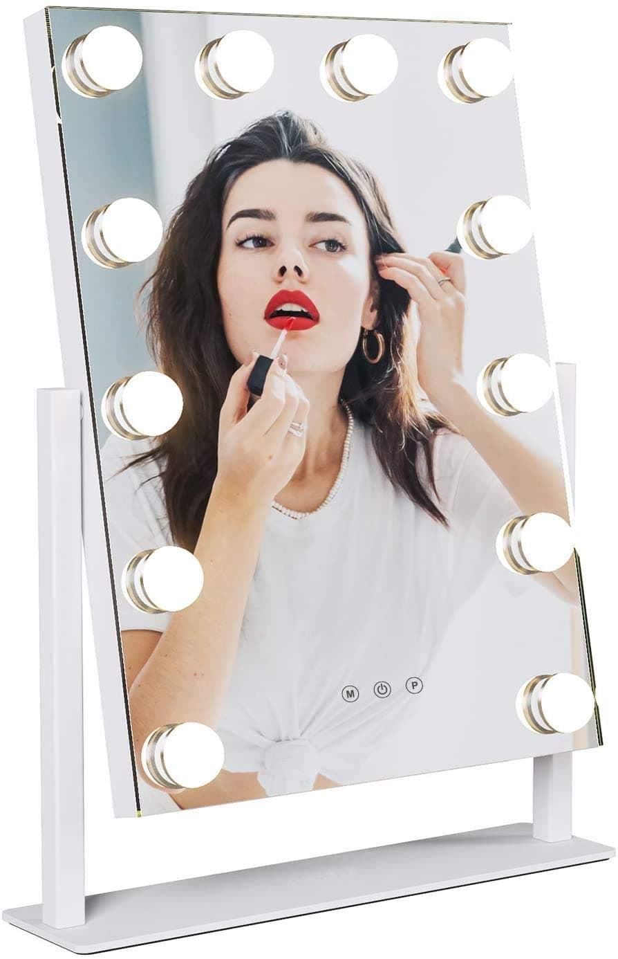 Padom Lighted Vanity Mirror - Hollywood Style Makeup Vanity Mirror with Lights and Touch button,3 Color Model, Cosmetic Mirror with 9,12,15,18 pcs Dimmable Bulbs for Dressing Table (12 bulbs)