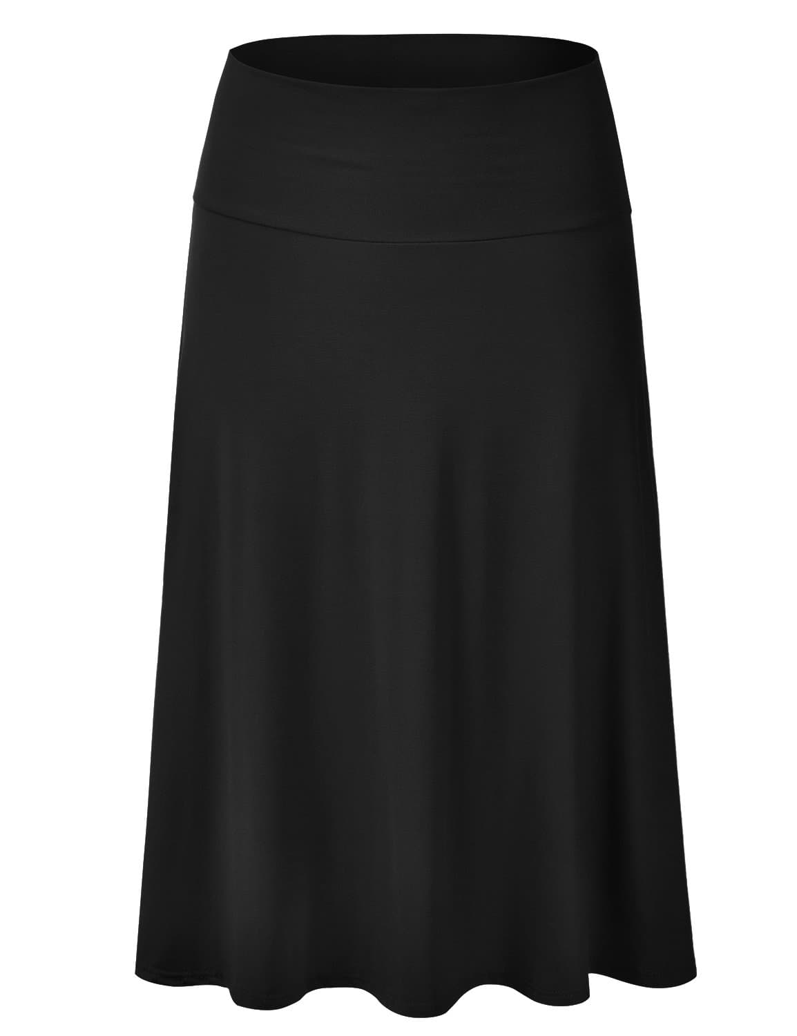 Women's Solid Flared Lightweight Elastic Waist Classic Midi Skirt (S-3XL)