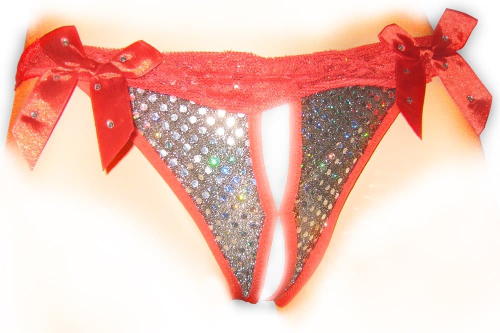 Intimaxy "La Nuit Diamond" Open Front Crotchless Thong (Red) – One Size Fits S/M